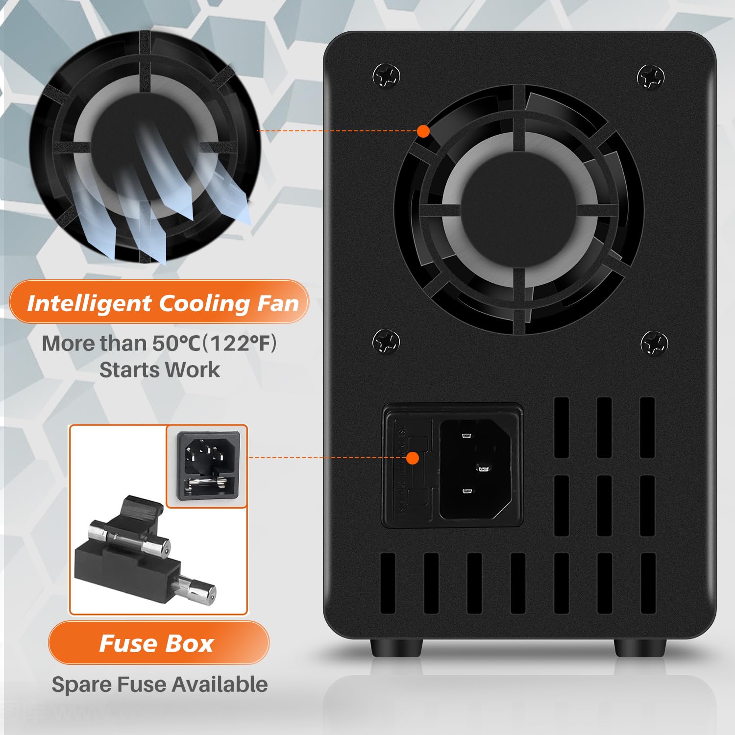 Fuente de Alimentación Regulable 60V 5A, Fuente de Alimentación de Laboratorio con Pantalla LED de 3 Dígitos, Fuente de Alimentacion de Banco con Puerto USB 5V/2A Fuente de Alimentación de CC