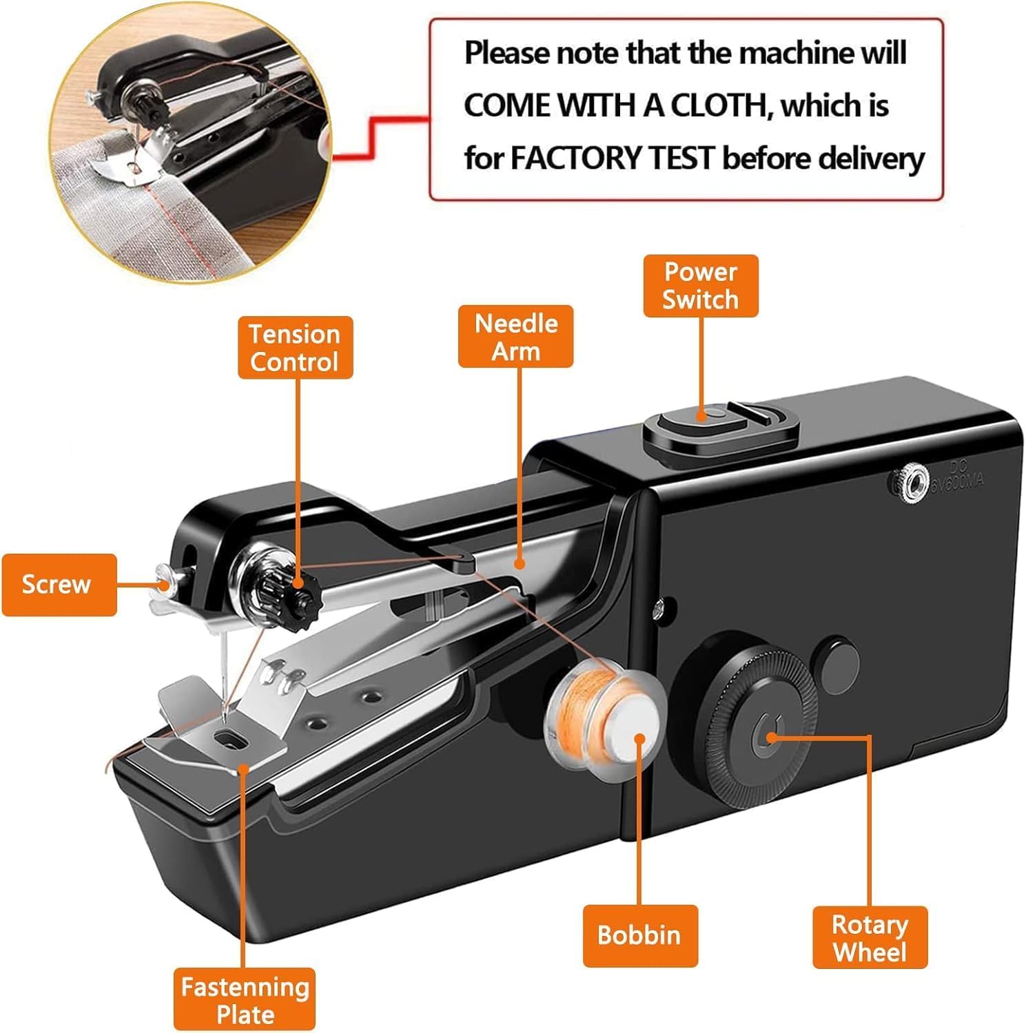 Handnähmaschine, Tragbare Mini-Nähmaschine, Kabellose Tragbare Elektrische Handnähmaschine Mit Nähzubehör für Anfänger, Schnell Zu Nähen Geeignet,für Kleidung,Stoffe,Cutains,Home Travel(schwarz) - 5