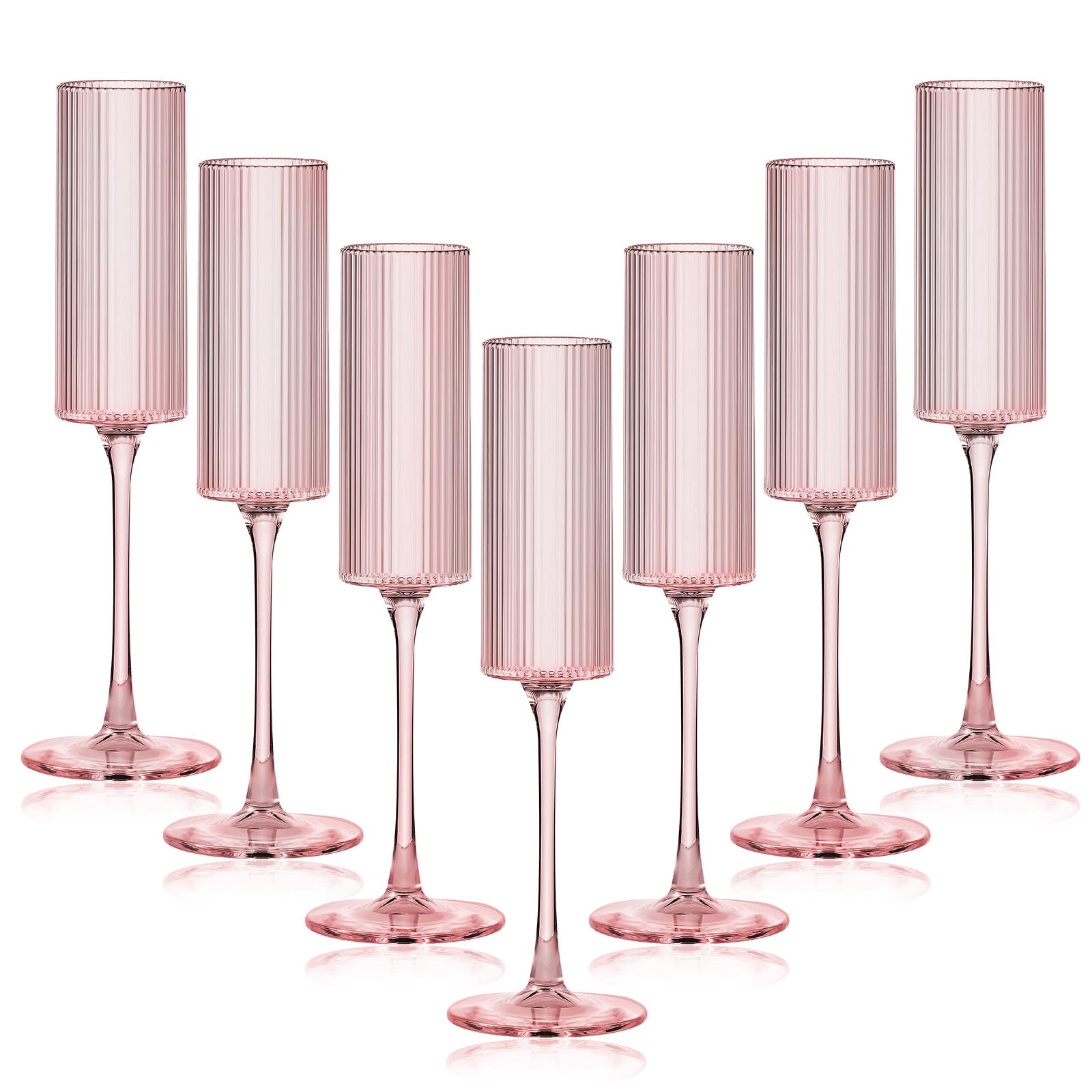Photo 1 of 16 Pack Plastic Champagne Flutes, 5.5 Oz Unbreakable Goblet Glasses Reusable Champagne Toasting Cups - Modern & Elegant for Wedding Party Anniversary Christmas Birthday (5.5oz-Ribbed-Pink-16pack)