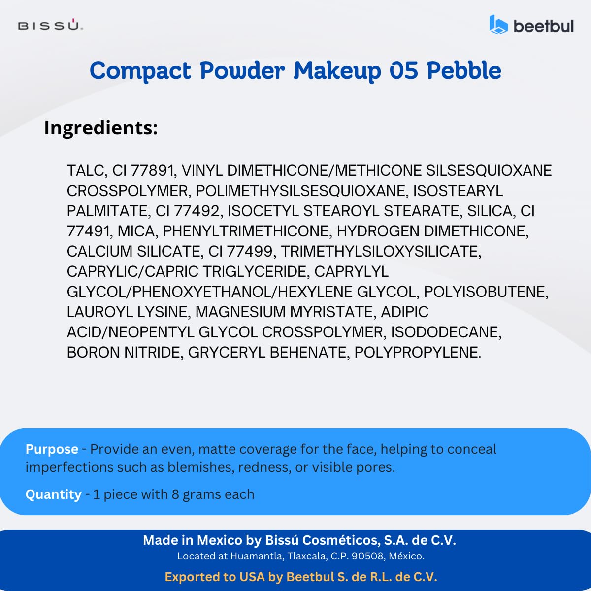 Beetbul Makeup & Exfoliation Kit - Bissú Compact Powder + 1 Medium Velvet Puff + 2 Finger Puffs + 1 Facial Exfoliating Sponge (05 Pebble, One Size) - Image 5