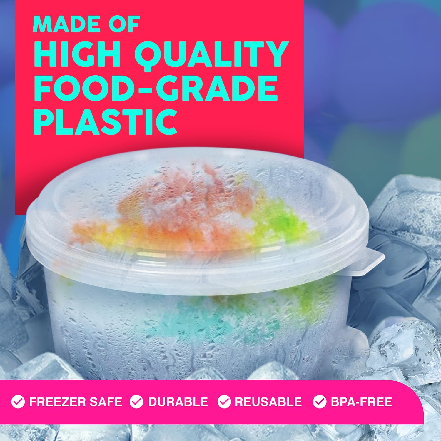 Paquete de 3 moldes de hielo afeitado para hielo afeitado hawaiano con tapas. Crea divertidas golosinas de cono de nieve con vasos reutilizables sin BPA. Dos tapas de congelación apilables adicionales