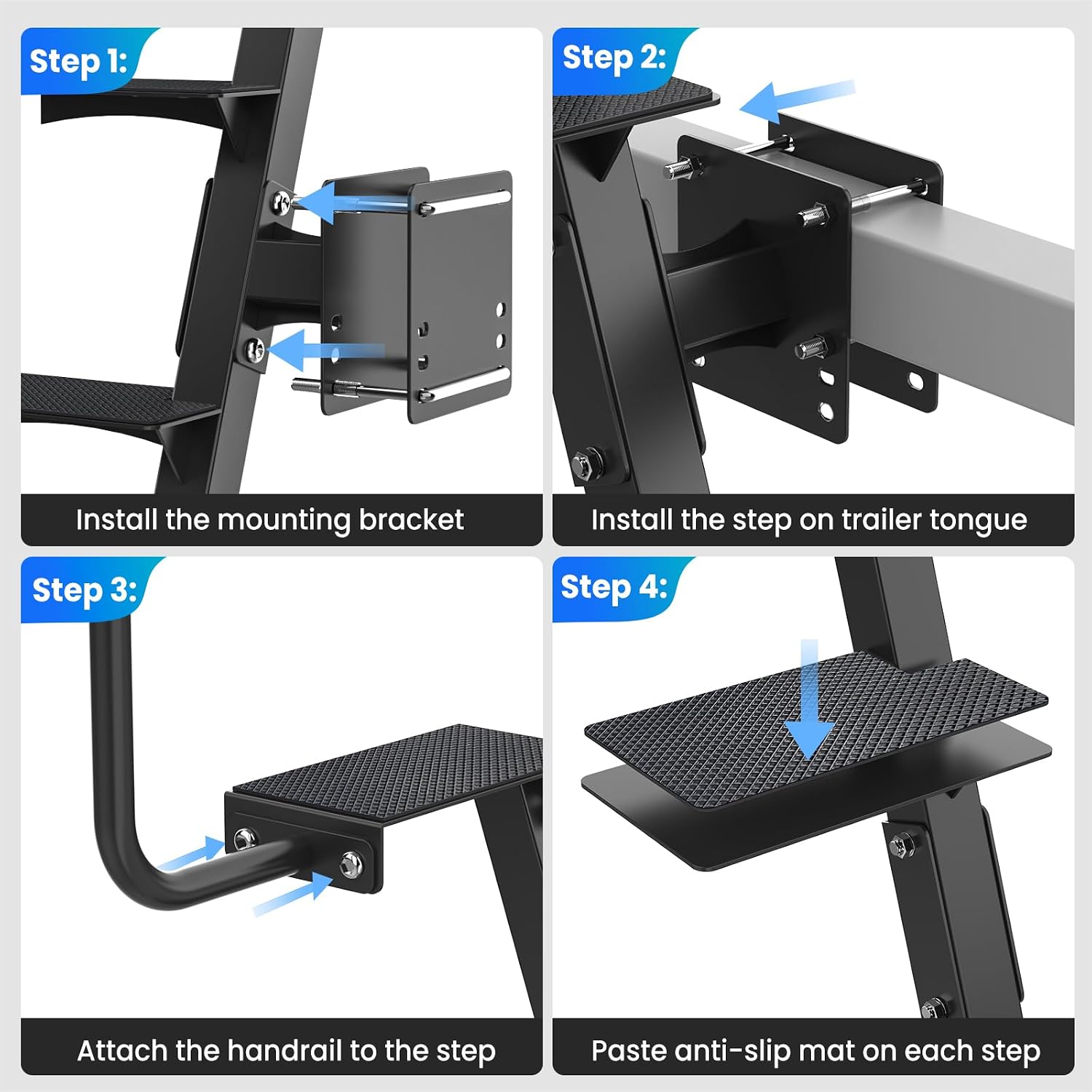 【2026 Upgraded】 3 Steps Heavy Duty Boat Trailer Steps with Adjustable Handle, Universal Fit for 3" x 3", 4" x 4" & 3" x 5", Non-Slip Surface, 450Lbs Capacity