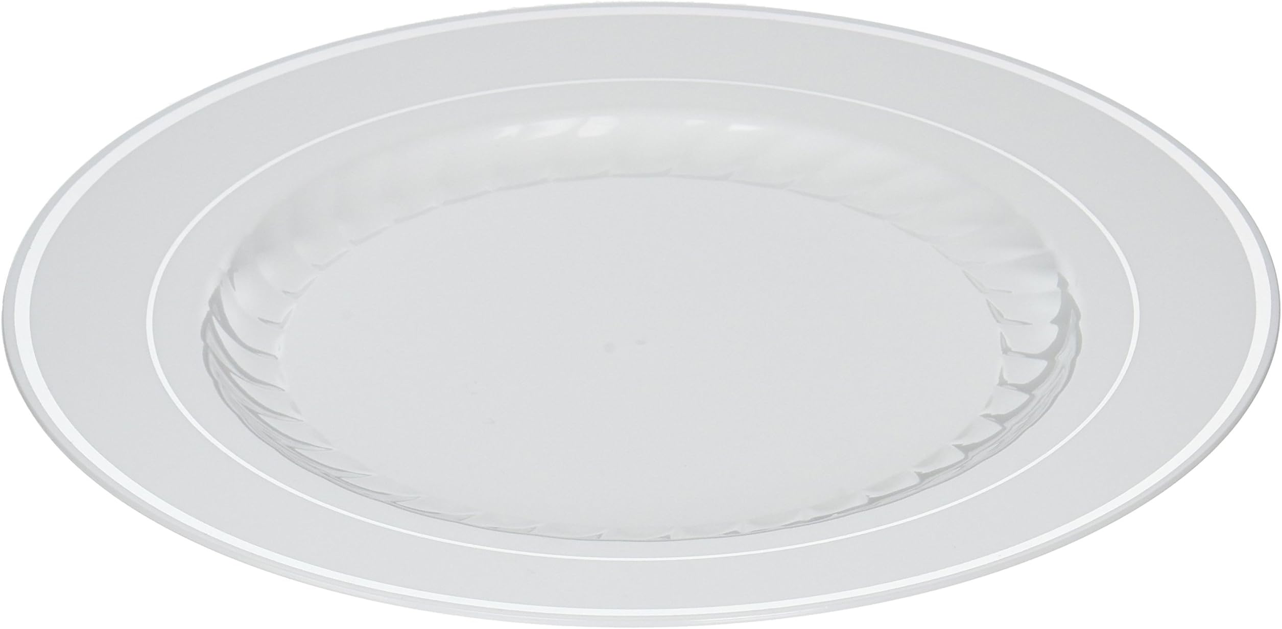 Fineline Settings 12-Piece Silver Splendor with Silver Round China-Like Plate, 10-Inch, White