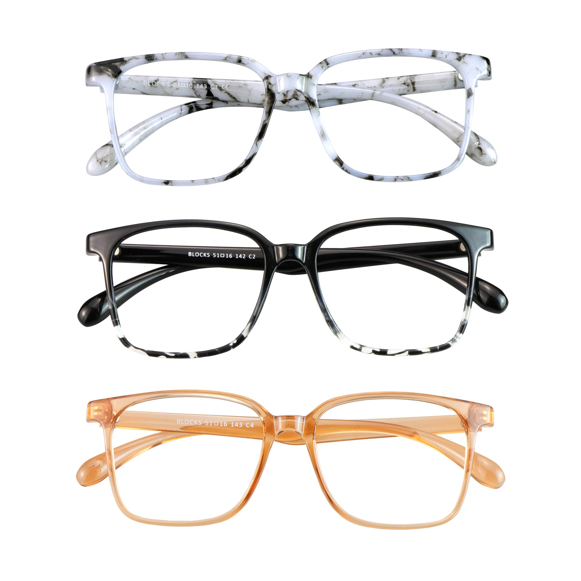 Blue Light Blocking Glasses 3 Pack Square Frame Computer Gaming Reading Glasses Men Women Anti Eyestrain