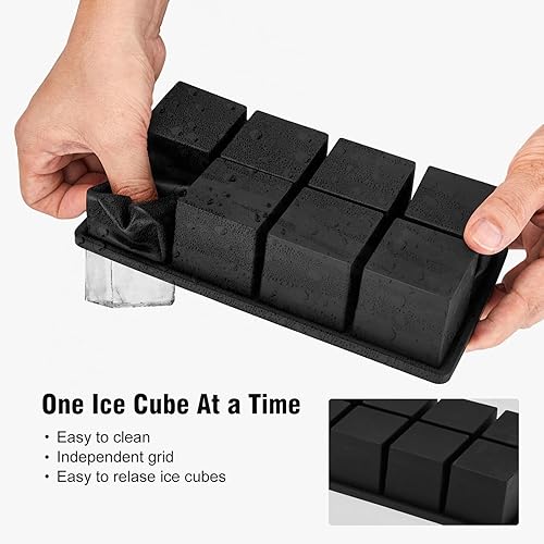 Miniatura 9 de Samuelworld Moldes grandes de silicona para cubitos de hielo, paquete de 2, cubos grandes de 2 pulgadas, sin BPA, flexibles, 8 cavidades, fácil de