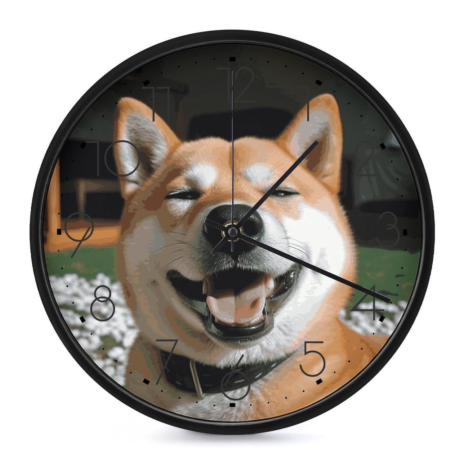 Adfgyerh Black-Style Shiba Inu Smile Tongue Out Clock，9.8 Inch Battery Operated Wall Clock Classic Simple, Decorative Wall Clock.analog Clock For Kitchen Office Bathroom Bedroom.