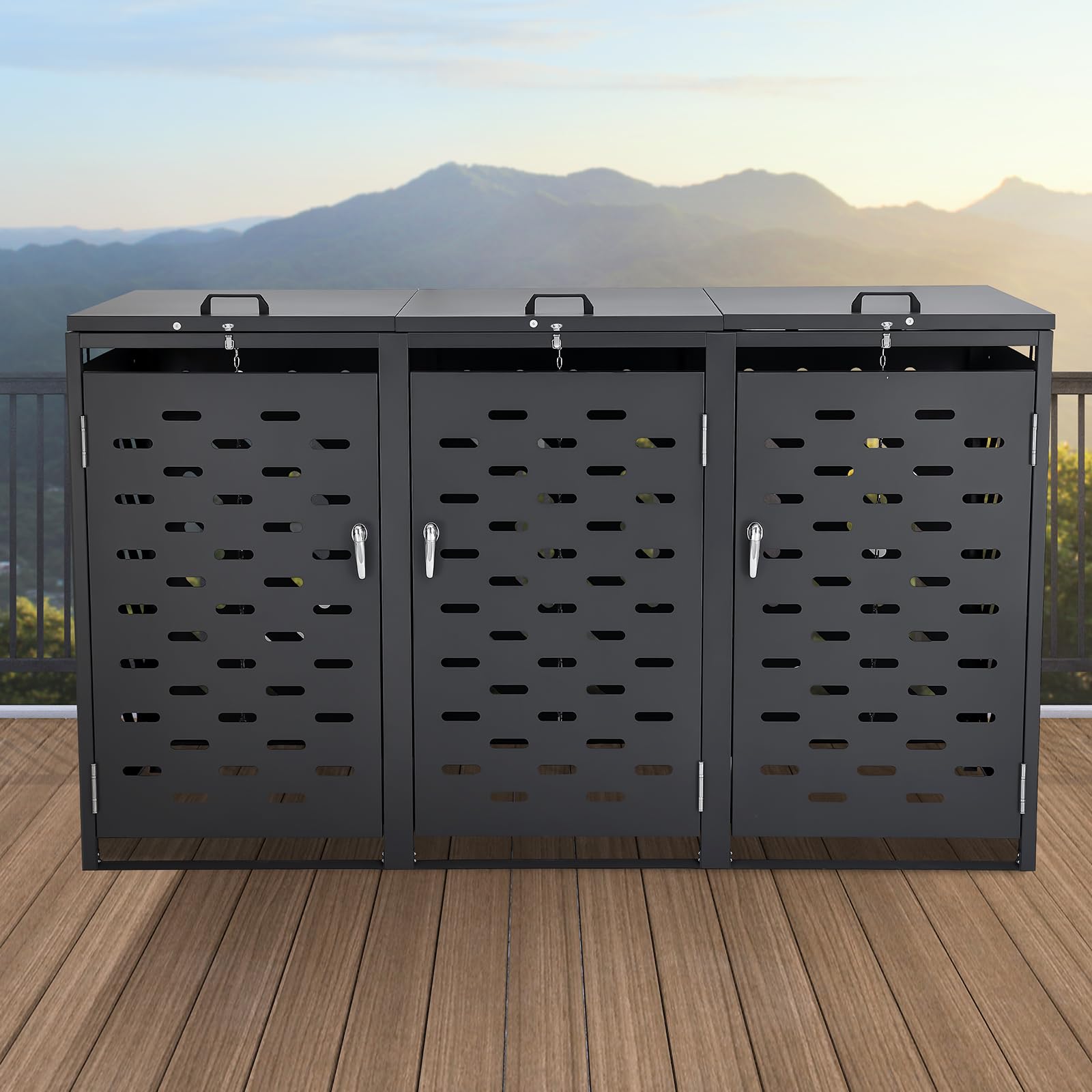 VEVOR Mülltonnenbox, 3 x 240L Mülltonnenhaus, Mülltonnenverkleidung, Mülltonnenverkleidung, abschließbarer Mülltonnen-Aufbewahrungsschuppen, für Mülltonne, Garten, Hinterhof und Terrasse