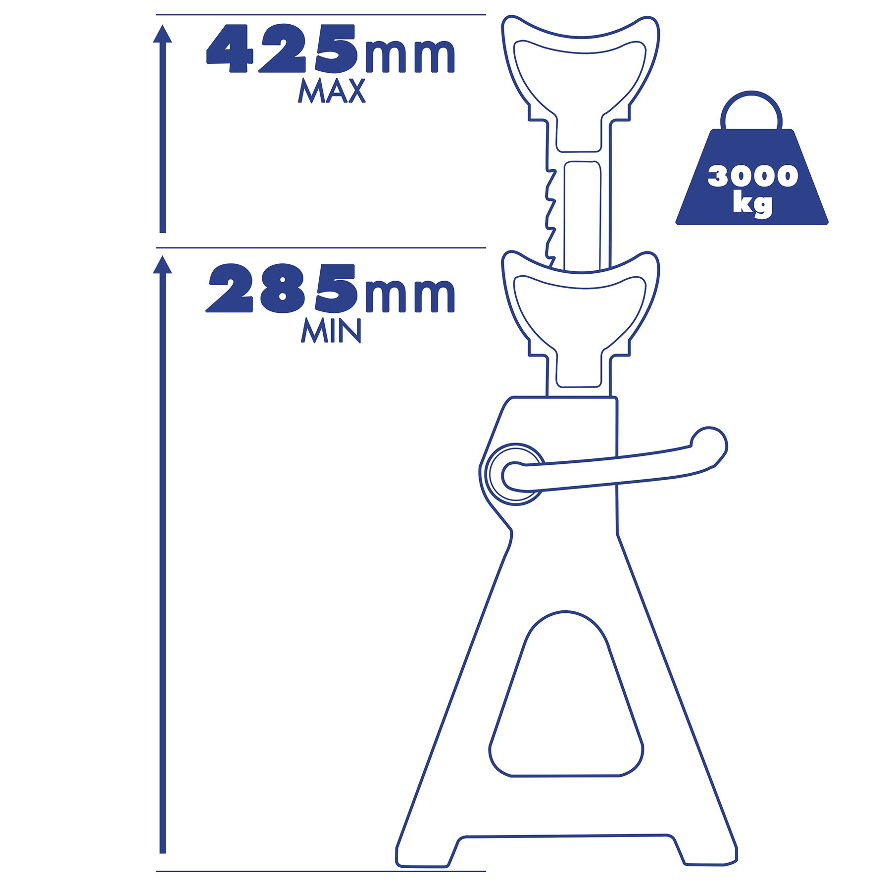 tectake® Lot de 2 Chandelles Voiture à crémaillère, Capacité de Charge 3000 kg par Chandelle, 18 x 17 x 28-42,5cm, Cric Voiture Outils Mecanique Automobile Cric Auto, Idéal Bricolage, Mécanique, Bleu