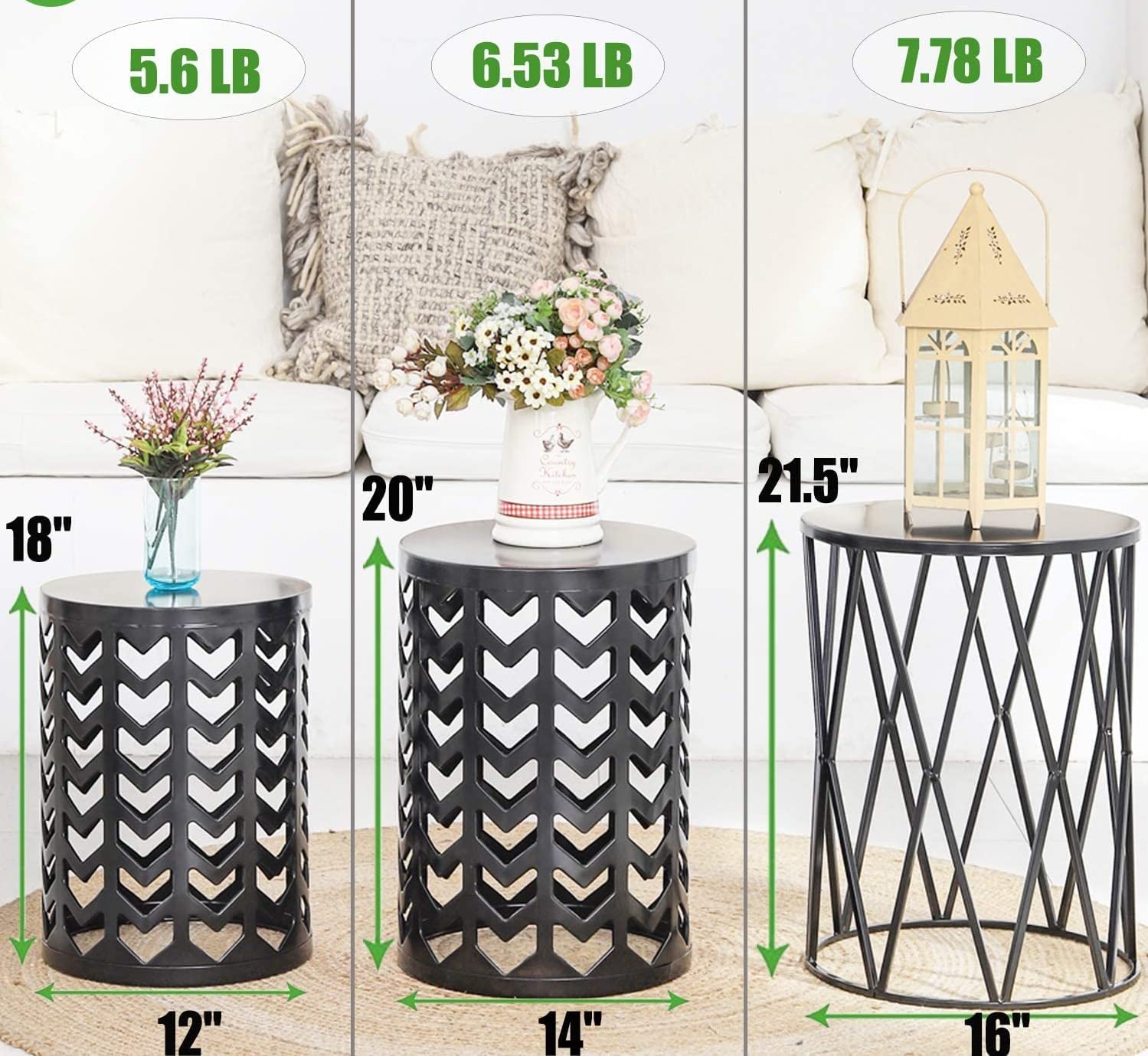 INDIAN DECOR. 50987 Multifunctional Nesting Round Metal Coffee End Tables, Set of 3 Modern Furniture Nightstands Decor Side Tables Plant Stand for Home Office Indoor Garden Outdoor- Pure Black 2