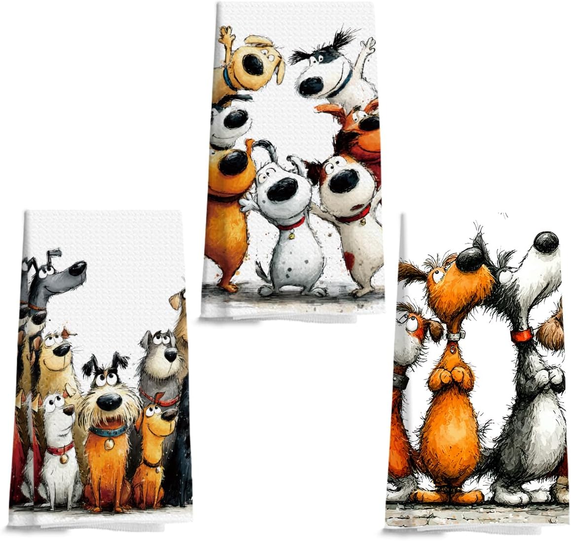 3 Pcs Cute Cartoon Dog Kitchen Towels, Dogs Soft Absorbent Hand Tea Towel