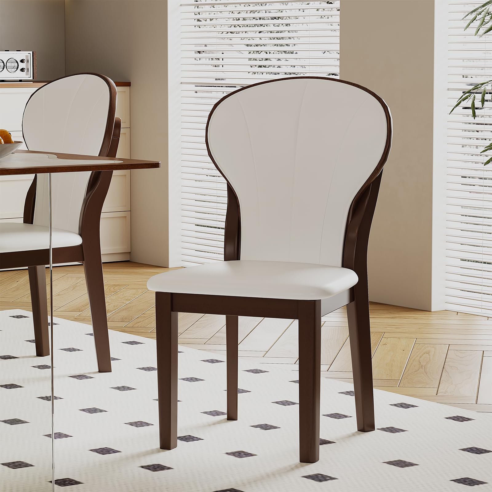 AlygadoKitchen Chairs with Padded Seat,Dining Room Chairs, Dining Table Chair with Faux Leather Seat for Kitchen Office Vanity Table (wanut+White)