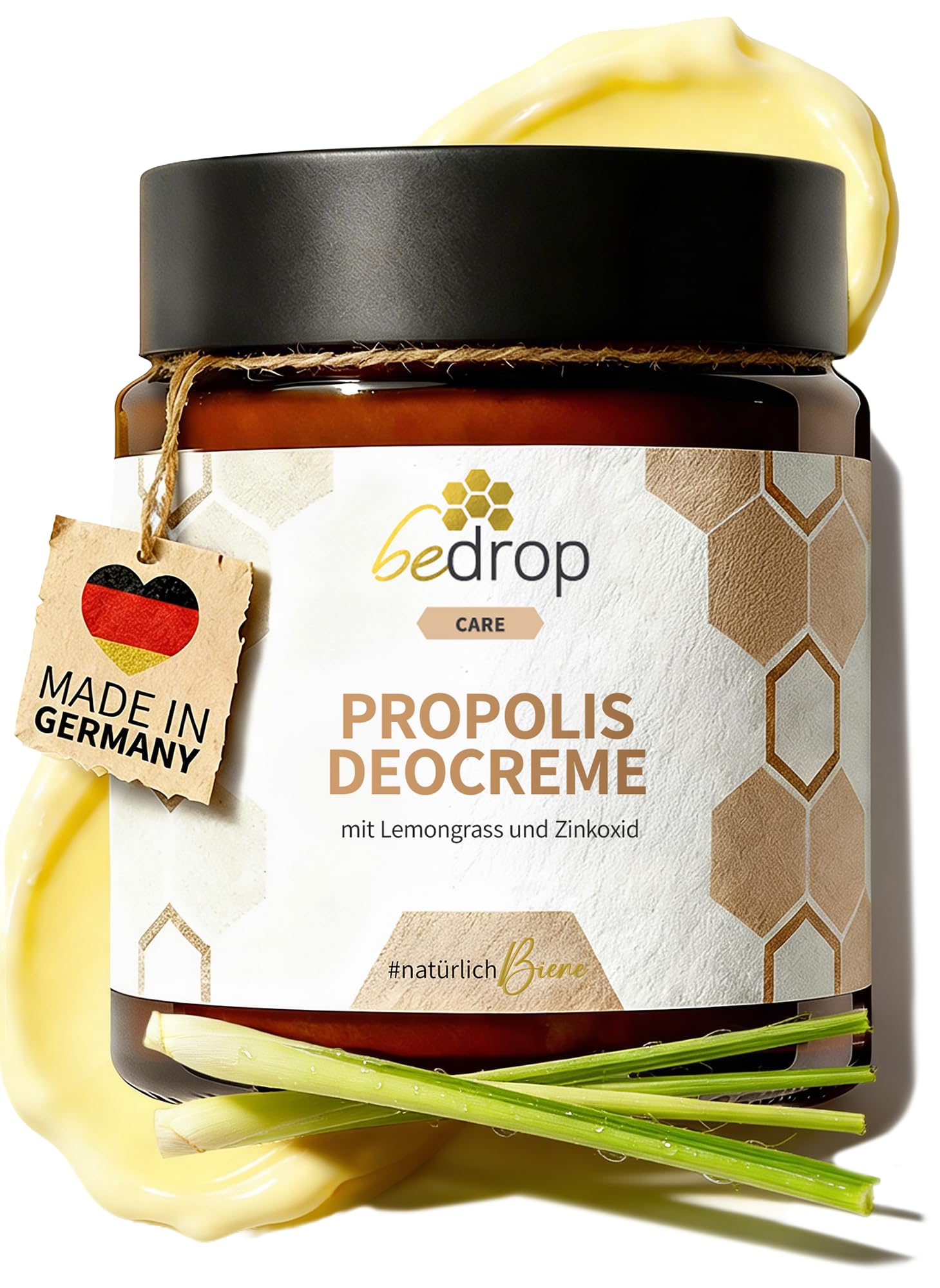 bedrop Propolis Deo Creme Lemongrass, Deocreme ohne Aluminium - Creme Deodorant natürlich, Peelingeffekt für eingewachsene Haare nach Rasur, Sheabutter & Mandelöl 30ml
