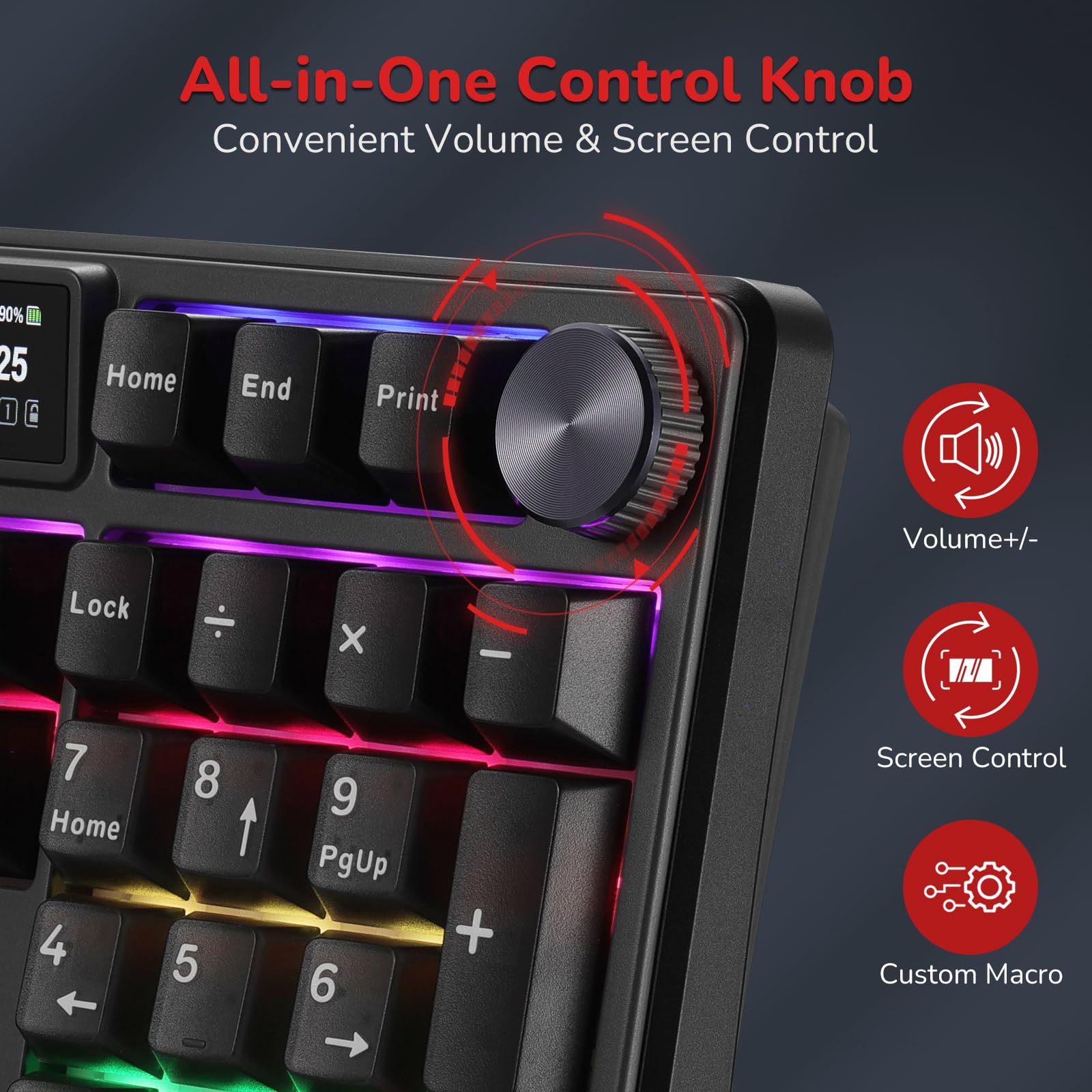 RK ROYAL KLUDGE S104 bezprzewodowa mechaniczna klawiatura gamingowa zwyświetlaczem pokrętłem101klawiszy, pełnowymiarowa RGB órze, BT/2,4GHz/USB-C, akumulator 8000mAh, sterowniki internetowe, hot-swap
