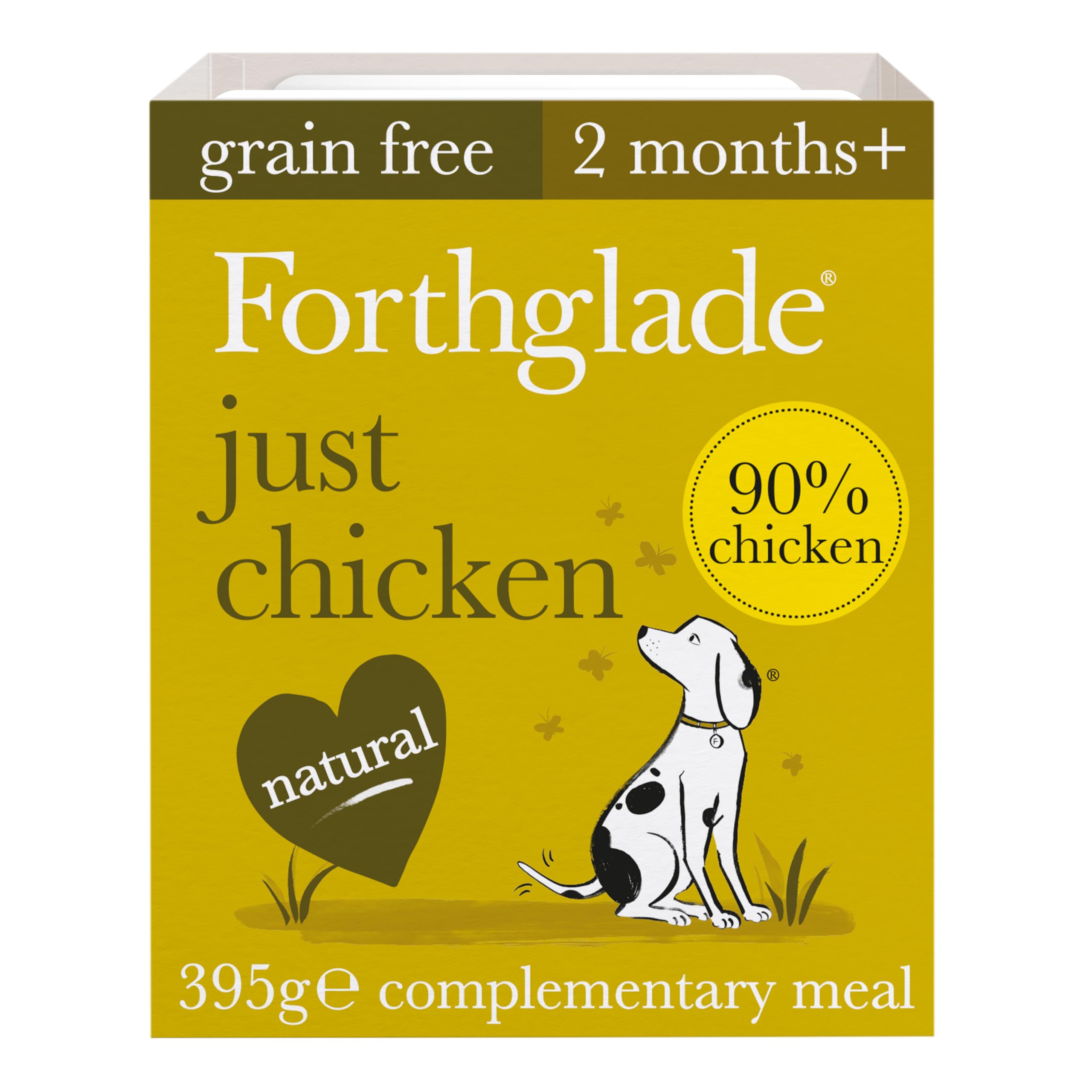 Forthglade Complementary Wet Dog Food (18 x 395g Trays) - Grain Free & Hypoallergenic Dog Food, Just 90% Chicken, Stomach Sensitive Meals with Natural Ingredients