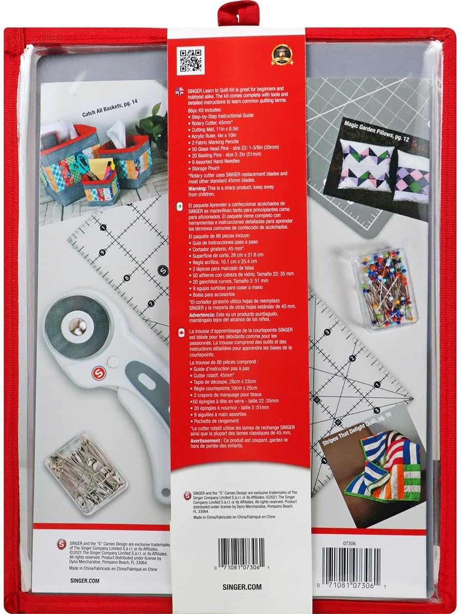 SINGER Learn to Quilt Sewing Kit for Beginners and Adults with Rotary Cutter, Cutting Mat, Acrylic Ruler, and More