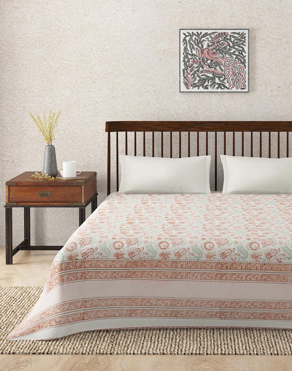 Fabindia Red Vardaniya Cotton Hand Block Printed Double Bed Cover-picture-42