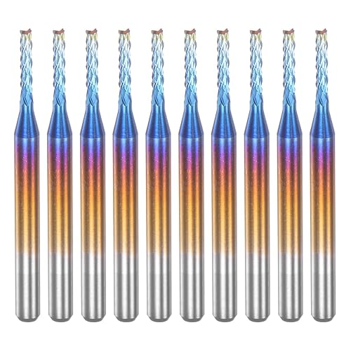 10 Uds. Fresas de extremo CNC Router Bits 18 "Shank 0.063 in Blue Coated Tungsten Carburo Fresas para PCB Acrílico Madera Aluminio Metal