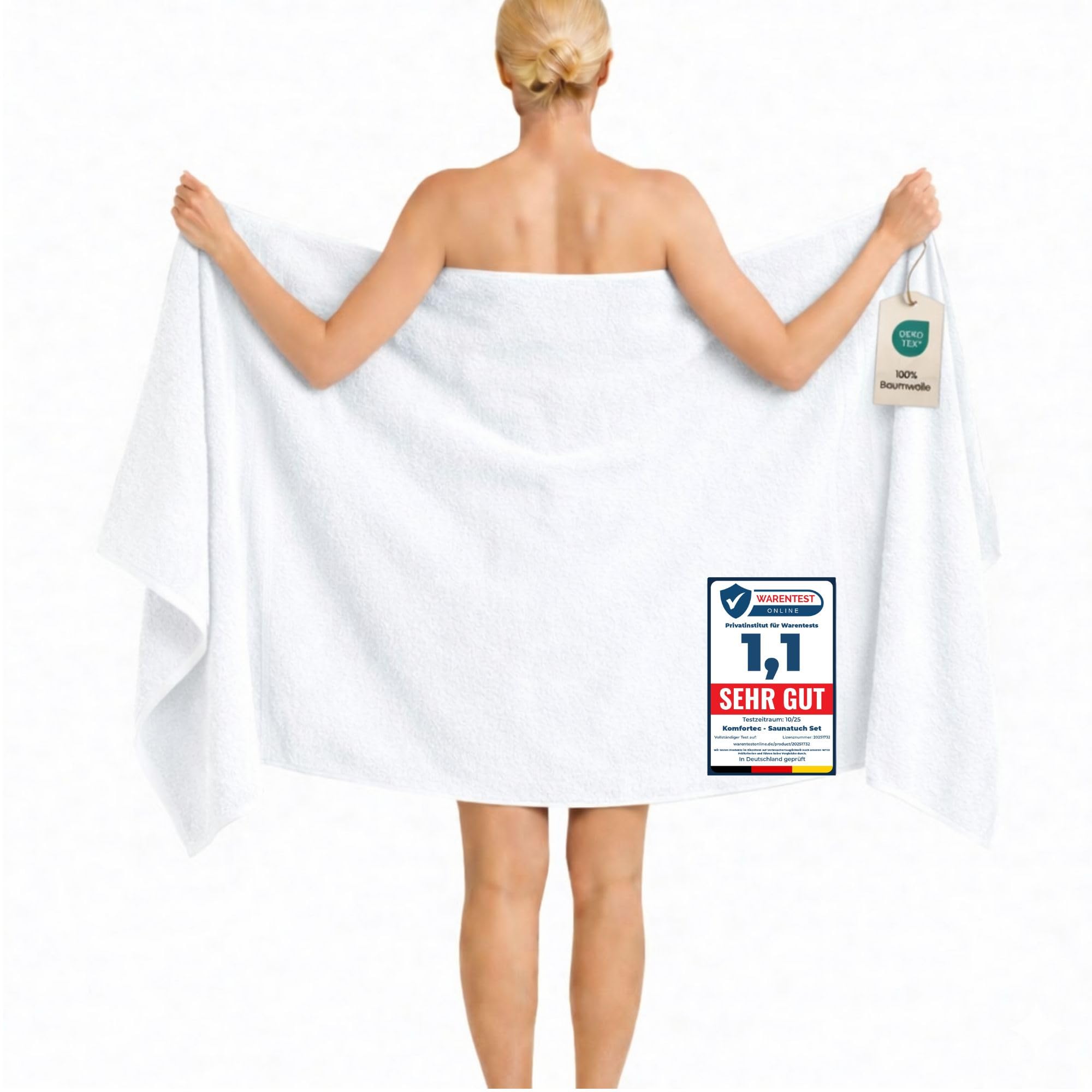 Komfortec Bath Towel 100 x 200 cm 100% Cotton Sauna Towel XXL Soft Large Terry Cloth Quick Drying White