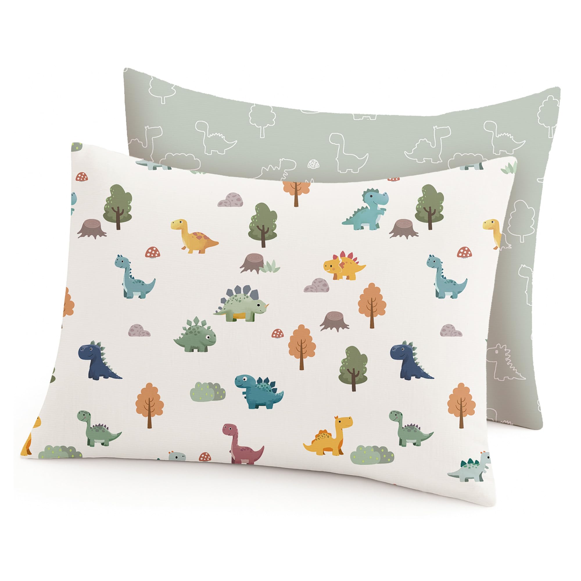 Photo 1 of Toddler Pillowcases 2 Pack, 13 x 18 in, Envelope Closure, Sage Dino