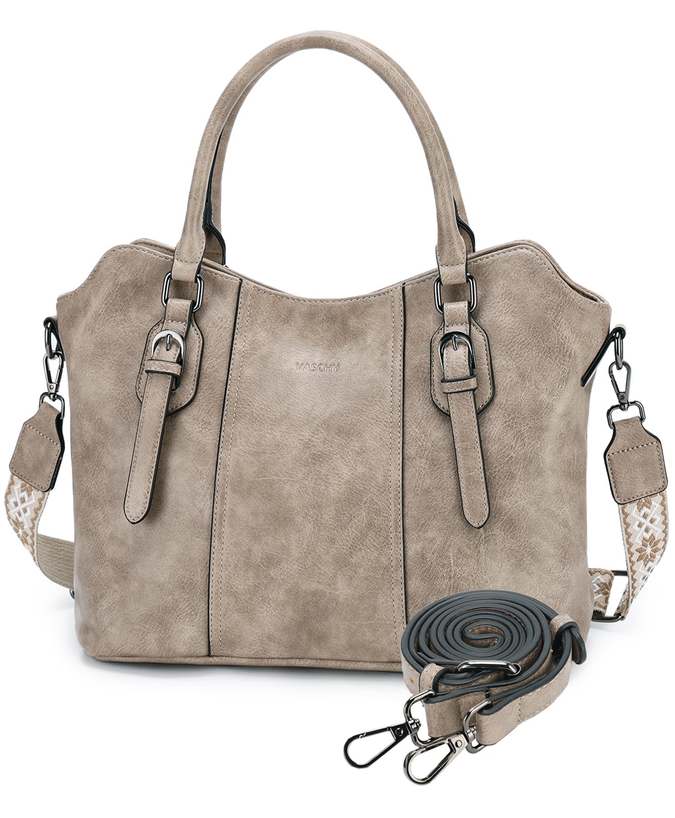VASCHY Grand Sac à Main Femme en Cuir PU, Sac Fourre Tout Pratique avec Bandoulière de Guitare pour Cours Travail Voyage Cadeau