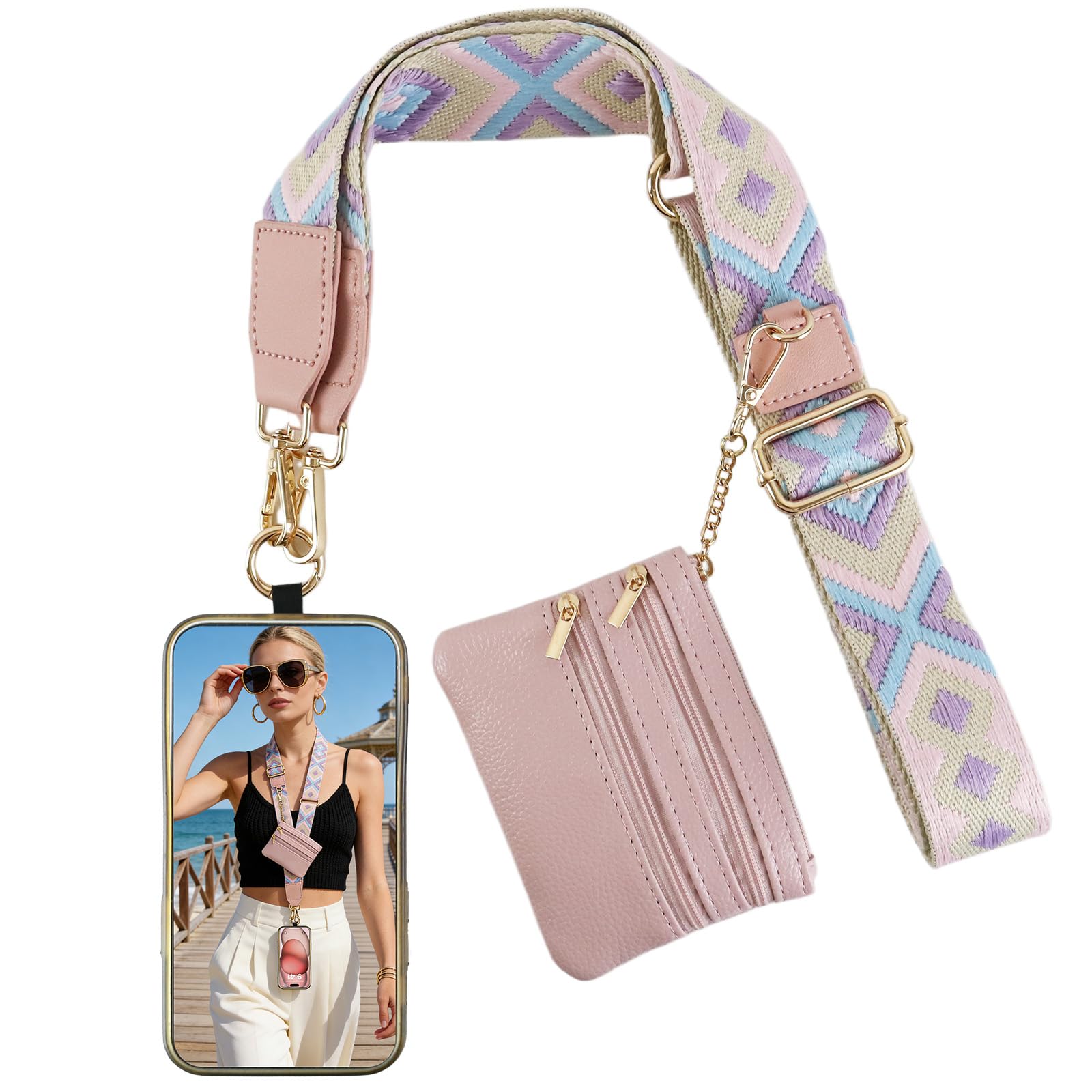 Clip and Go Strap for Phone with Wallet Crossbody, Phone Strap with Zippered Wallet, Adjustable Anti Theft Cellphone Lanyard for Women, Cellphone Chain Accessories-image-31