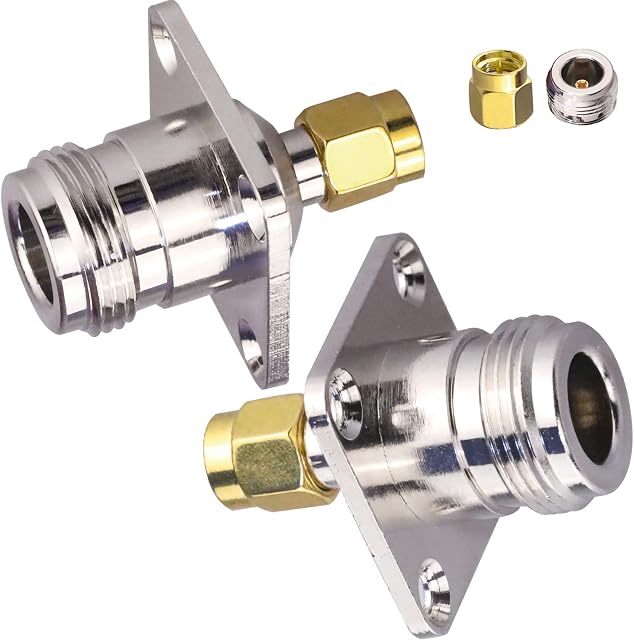 TUOLNK 2 Pack N Female to SMA Male 4 Holes Flange Panel Connector N type to SMA RF Coaxial Solder Connector Chassis Mount Coax Adapter