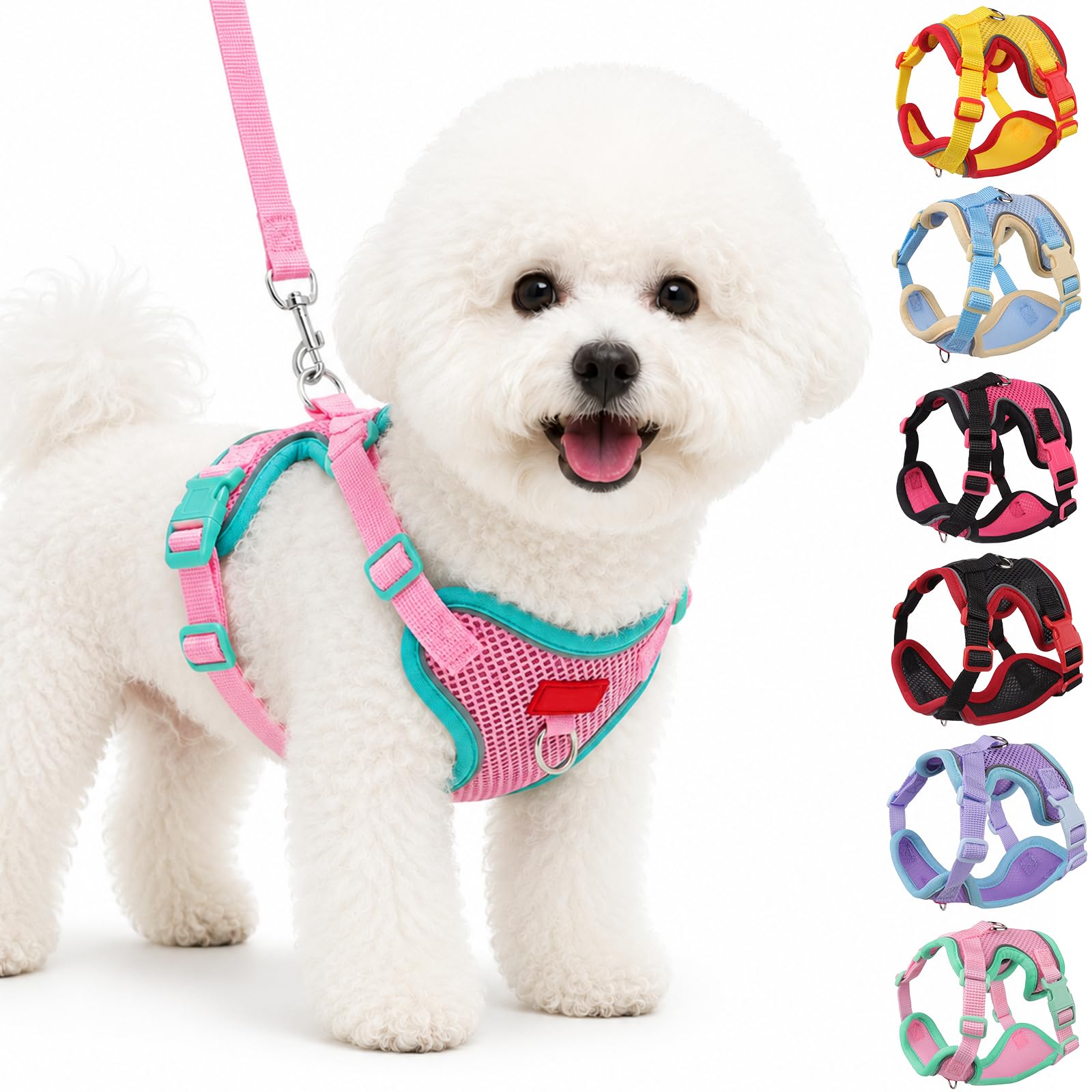 Olcyren Dog Harness and Lead Set, Soft Mesh Reflective Breathable Dog Harness, No Choke Adjustable Lightweight Padded Pet Vest for Puppy, Small and Medium Dogs and Cats Walking (Pink, M)