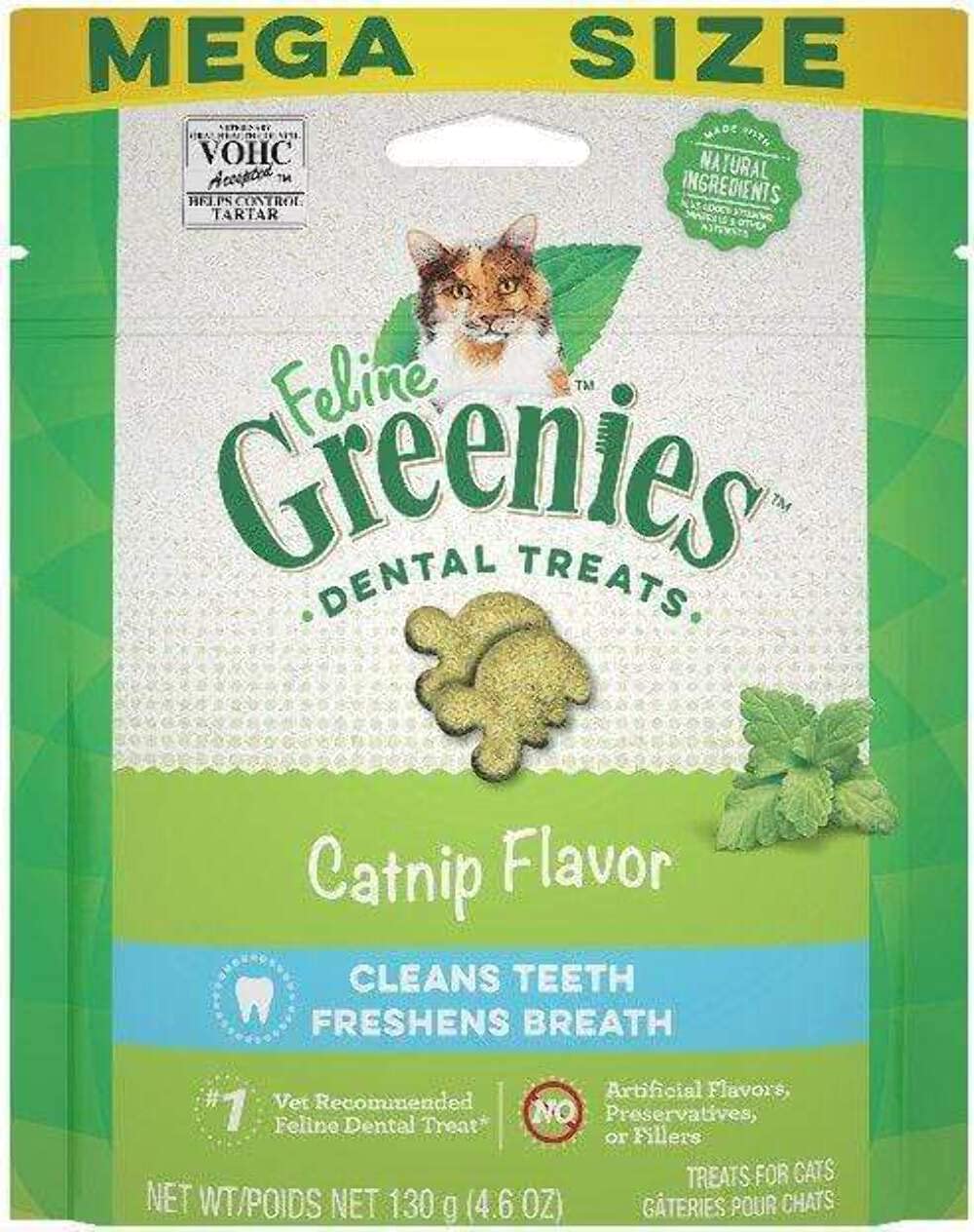 Greenies Cat Treats, Feline Veterinarian-Recommended Adult Natural Dental Treats, Catnip Flavor, 4.6 oz. Pouch