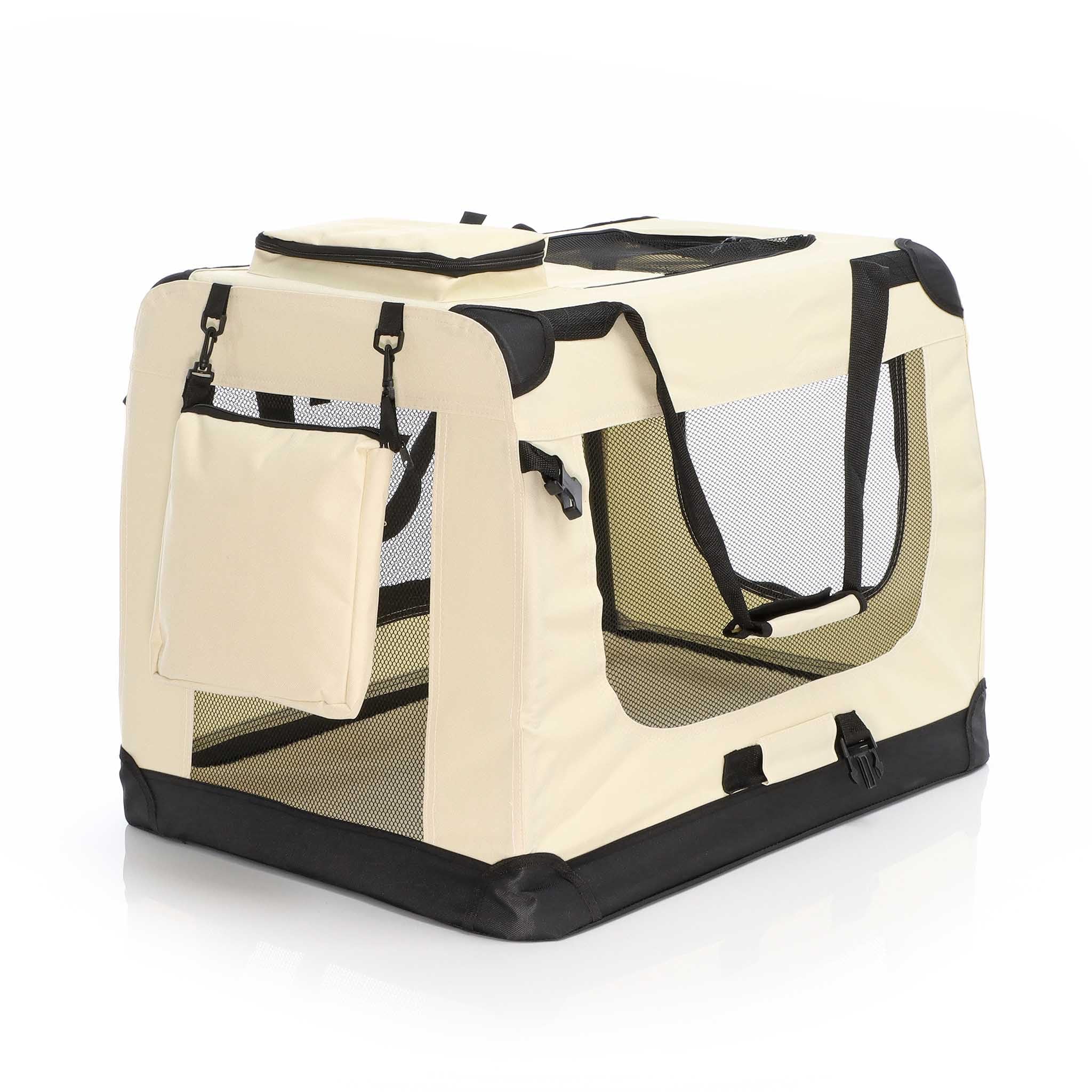 Fudajo Składany transporter dla psa i kota XL 82x56x58 cm beżowy klatka transportowa z poduszką do 20 kg