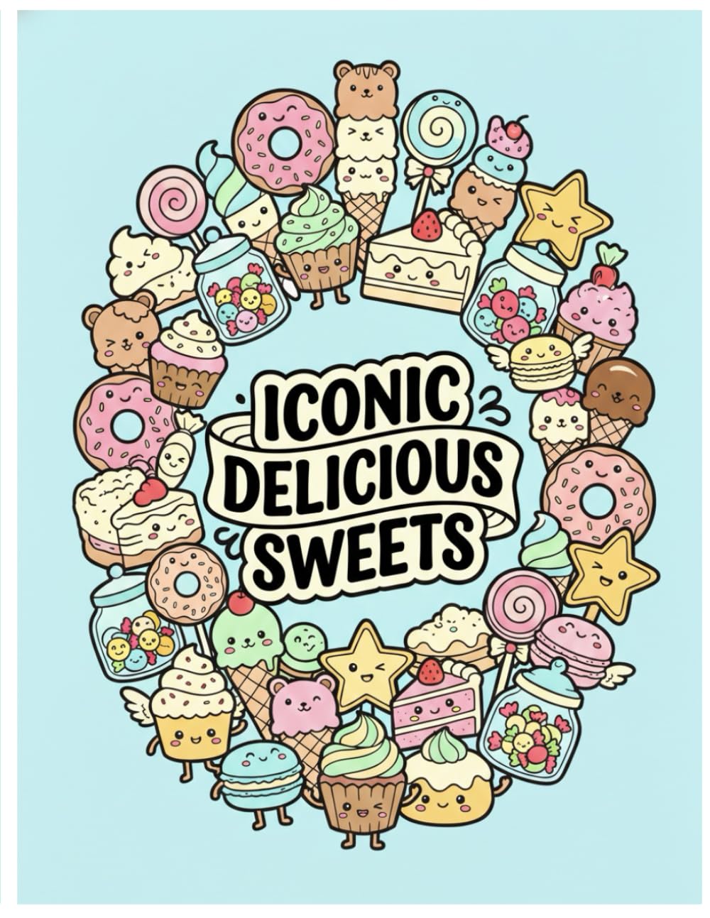 Iconic delicious sweets: Cute Desserts and Candy Illustrations for Relaxation, Stress Relief and Creative Coloring (ICONICS – Adult Coloring Books)