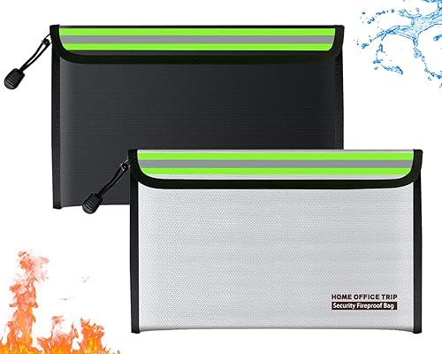 Miniatura 8 de 15"x11" Fireproof Document Bag Home Office Travel Safe Bag with Double pocket double zipper portable handle for A4 Document Cash Money Valuables