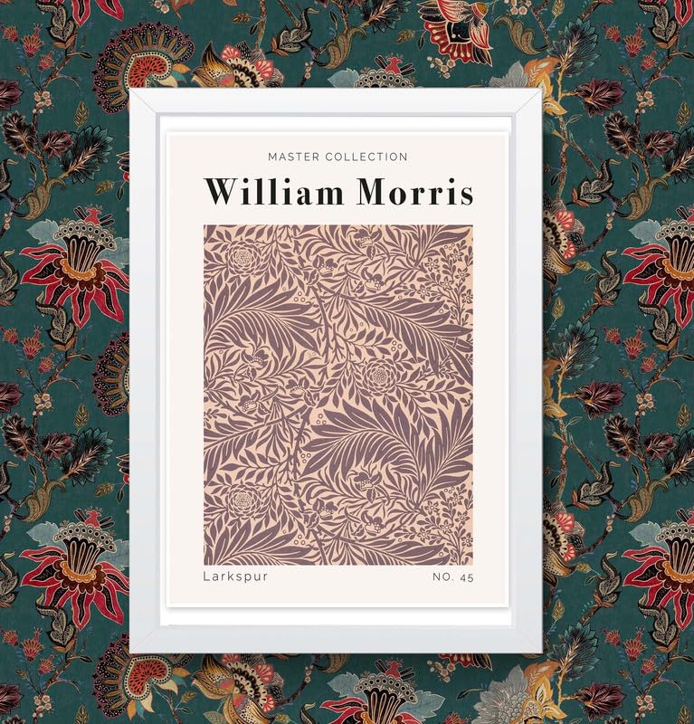 William Morris larkspur Vintage Floral Print Wall Art Poster Arts & Crafts Botanical Flower Home Decor Poster Print (A4 Framed - White Frame)