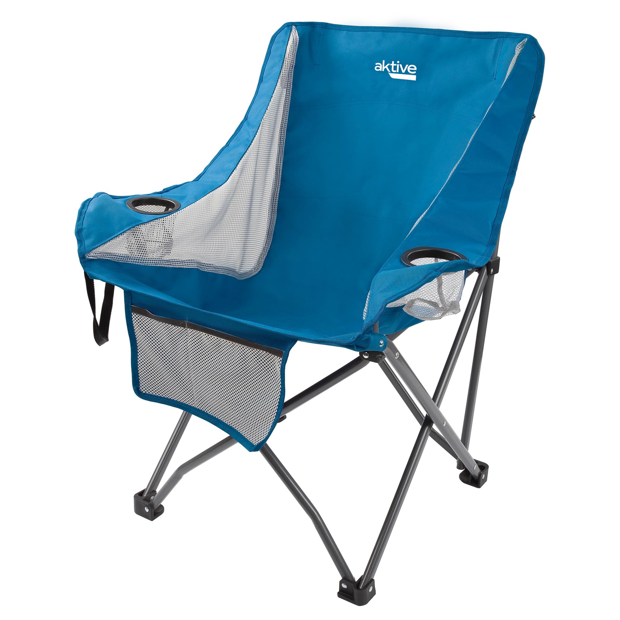 Aktive 63027 - Sedia da campeggio pieghevole antiribaltamento con griglia di ventilazione, portabicchieri e tasca, dimensioni 48x50x86cm, stabile e portatile, accessori da campeggio, sedie pieghevoli