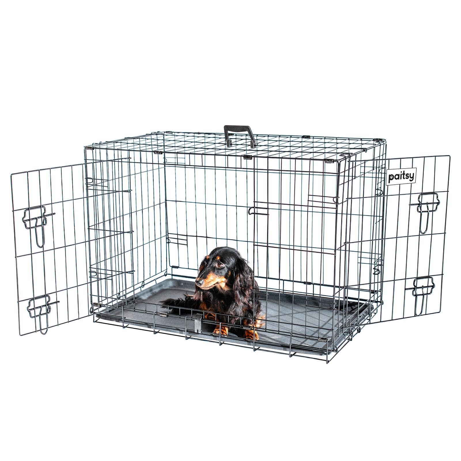 Hundetransportbox klappbar, Hundebox für mittelgroße Hunde 75x47x54 cm, 2 Türen, herausnehmbares Tablett, für Innenbereich, 5 Jahre Garantie