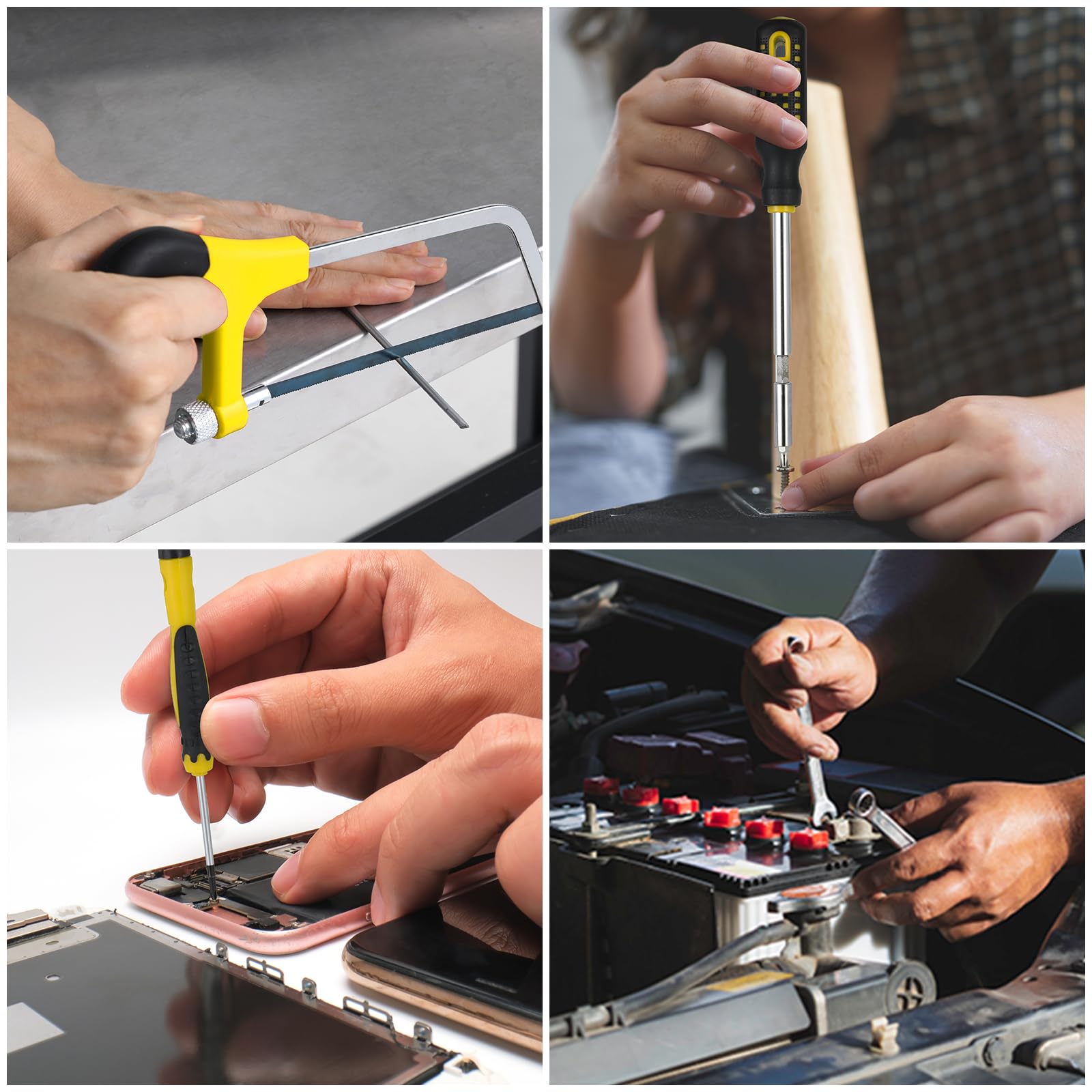 TLGREEN Malette à Outils Complete 218 Pièces, Boite a Outils Portable | Caisse à Outils avec Tournevis Clé à Molette Pince Multiprise Marteau et Scie, Coffret à Outils pour Maison Garage（jaune）