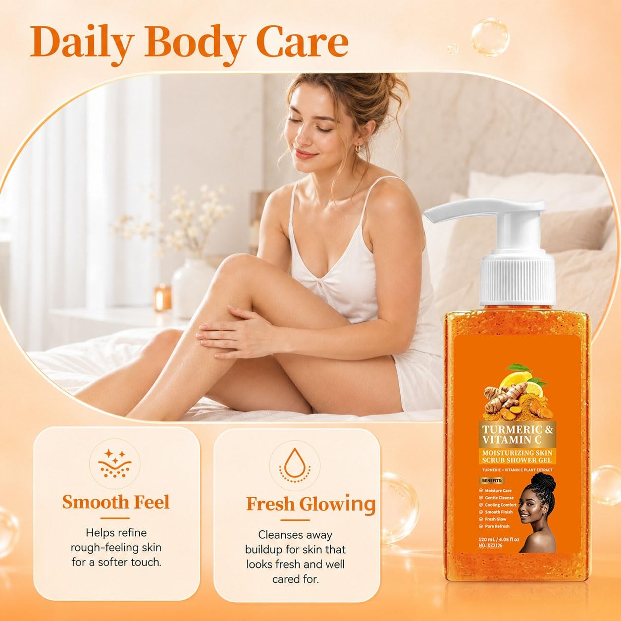 Gel Doccia Scrub Con Curcuma E Vitamina C - Detergente Esfoliante per corpo per uomini e donne, trattamento quotidiano idratante per pelle secca, gel detergente (5 pezzi)