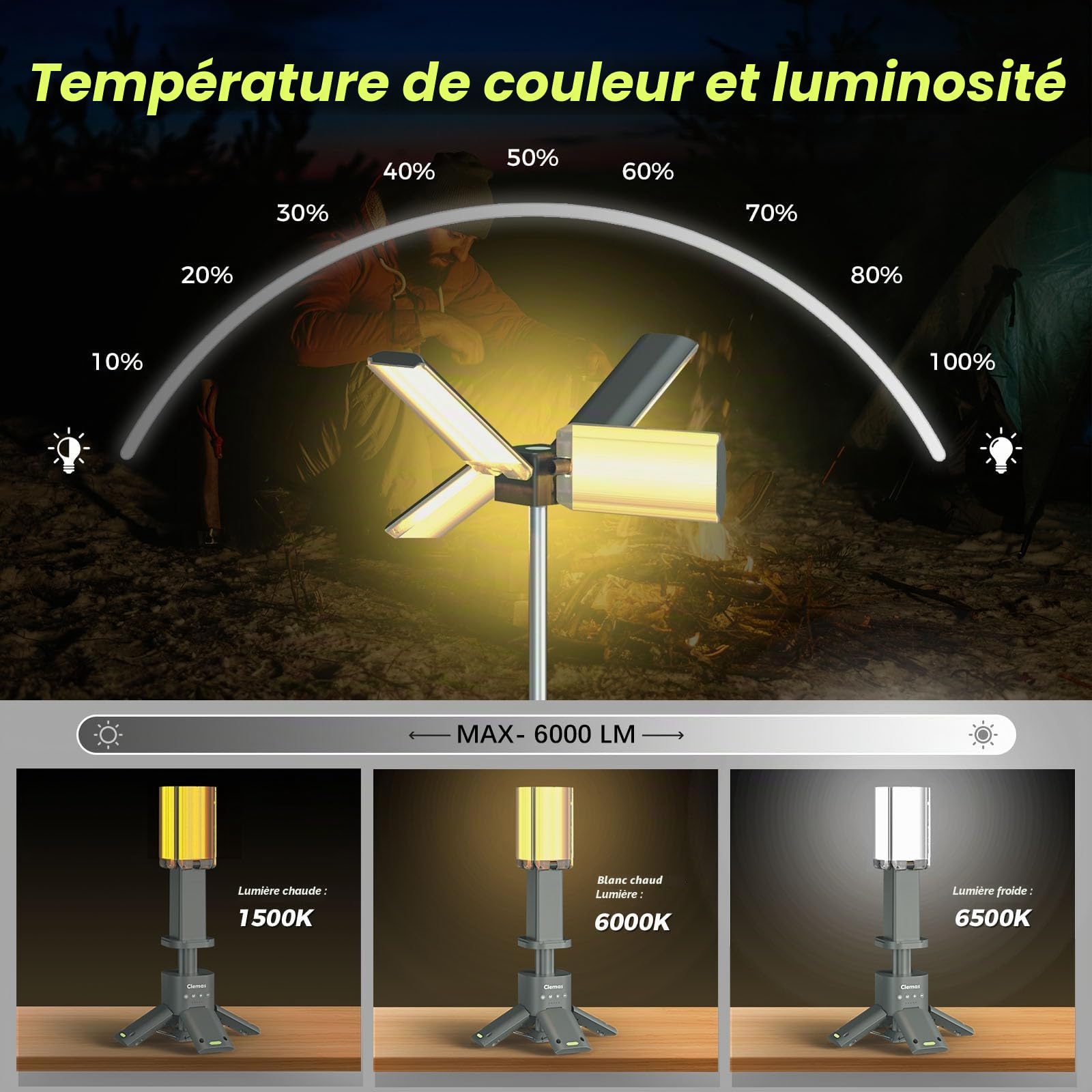 Lanterne de camping télescopique rechargeable 14000 mAh LED Multifonctions, lanternes magnétiques pour chantier, éclairage de tente de camping sans fil, Lampe de tente portable, alimentation