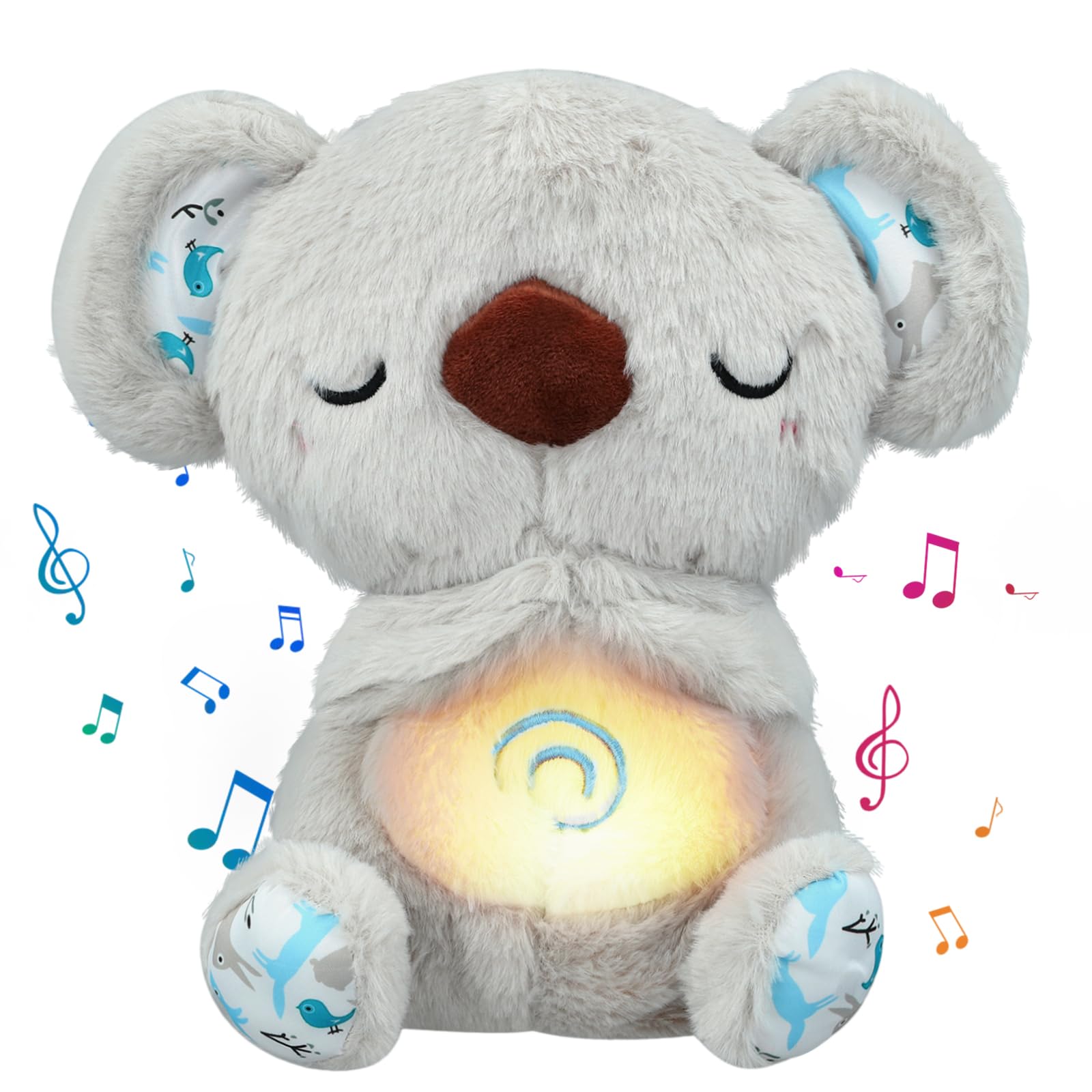 UrbanHomes Relief Koala, Breathing Koala Anxiety Bear with Calming Music, Lights, Sleeping Otter Plush, Soothing Koala Sleep Buddy for Adults & Kids, Stress Relief Stuffed Animal with Rhythmic