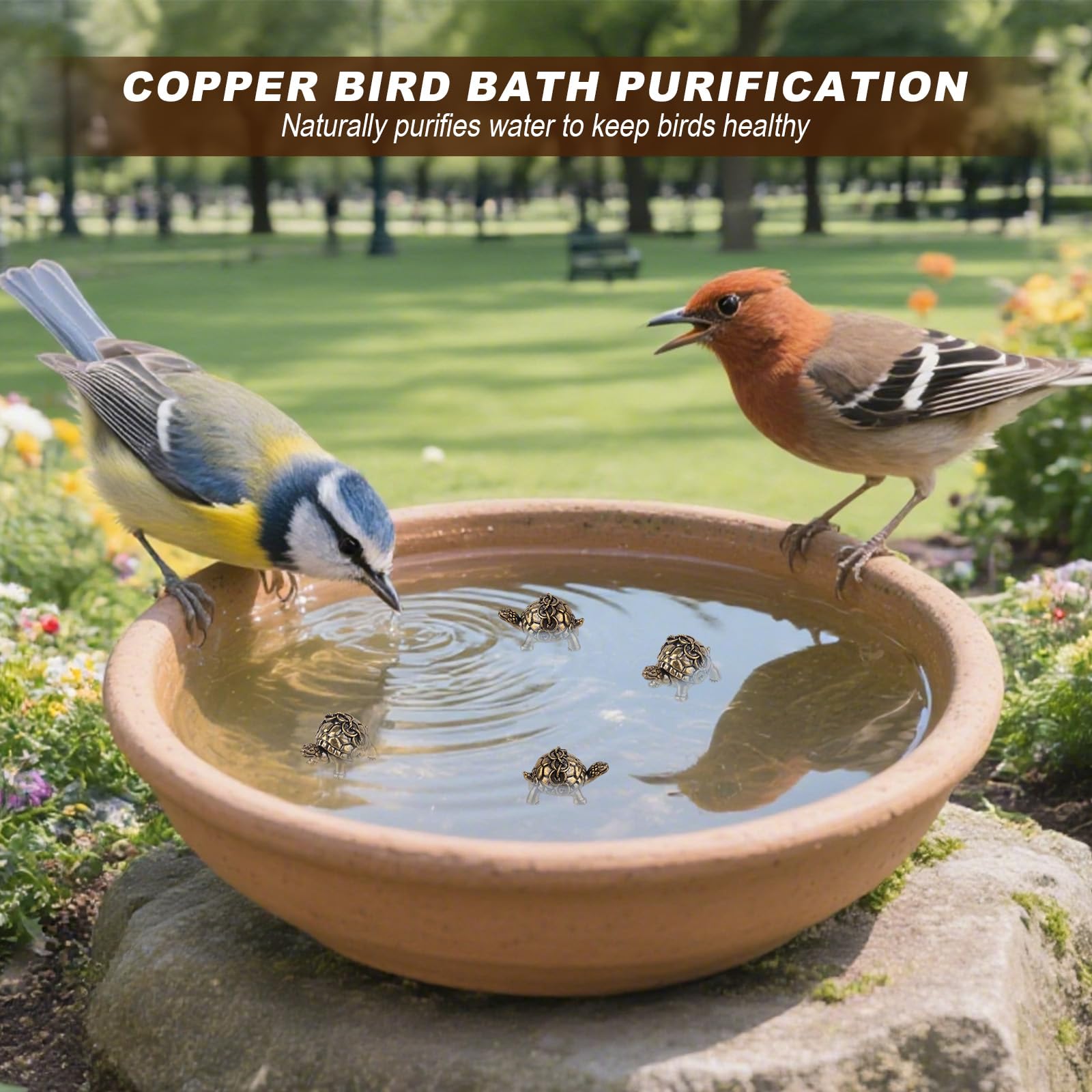 4szt Minimalne Miedziane Ozdoby Kąpieli Kształcie Żółwia, Środek Czyszczenia Poidełek dla Ptaków Mosiężny Środek Czyszczenia Birdbaths Dekoracje do Zewnętrznych Poidełek Misek Ptaków