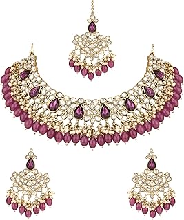 i jewels Gold Plated Traditional Kundan Pearl Hanging Choker Necklace Jewellery Set With Earrings & Maang Tikka For Women & Girls-picture-39