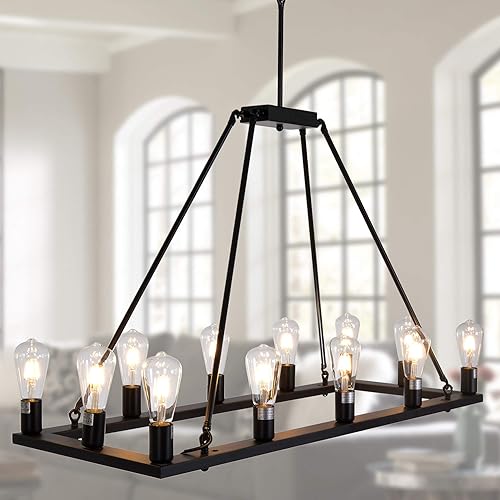 Candelabro rectangular vintage para isla de cocina, colgante rústico de granja, lámparas industriales antiguas, lámpara de techo para comedor, sala