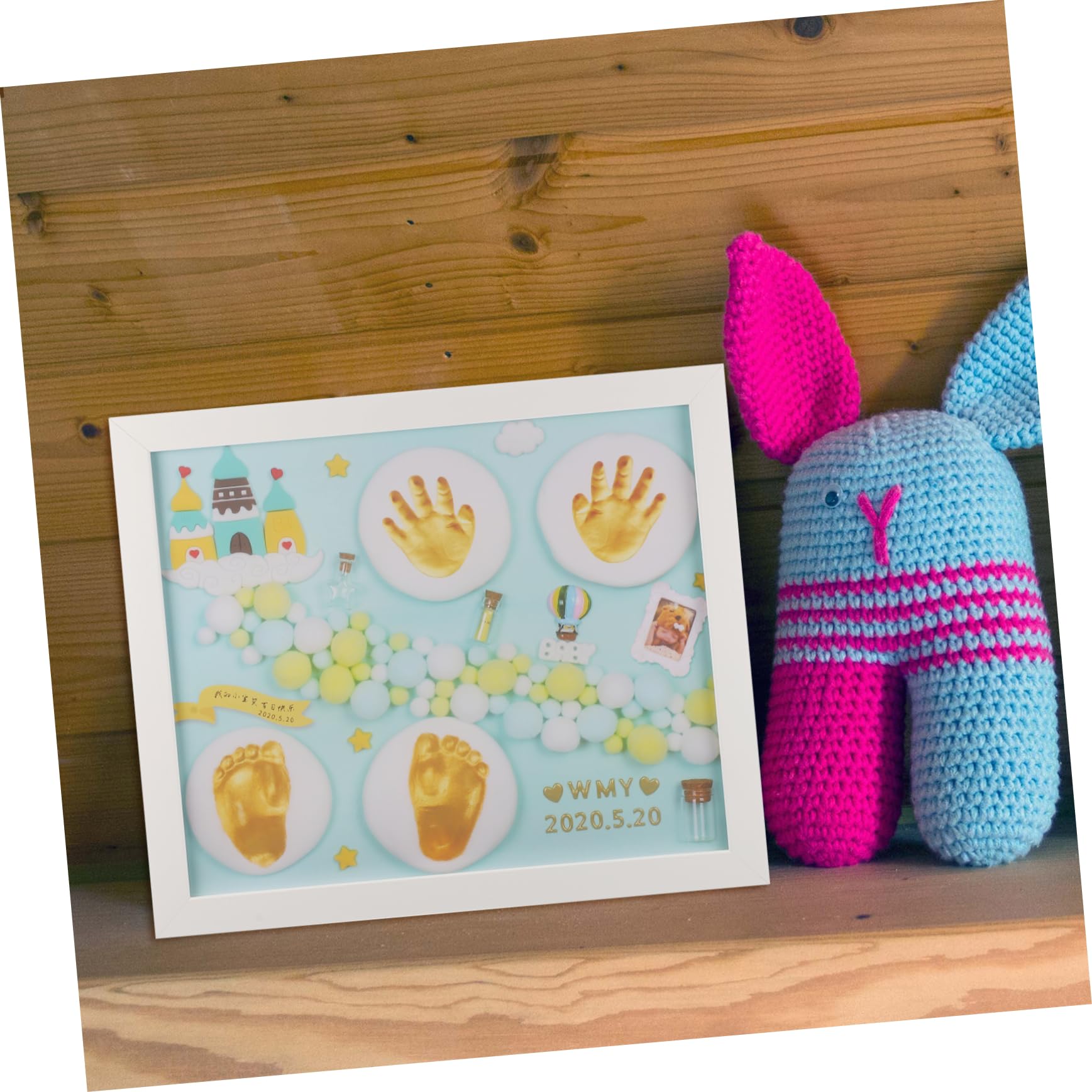 TOYANDONA Marco para Huellas de Manos y Pies de Ñiño, 1 Set, Azul, Barro, Secado Fácil, Recuerdo para Celebrar el Nacimiento