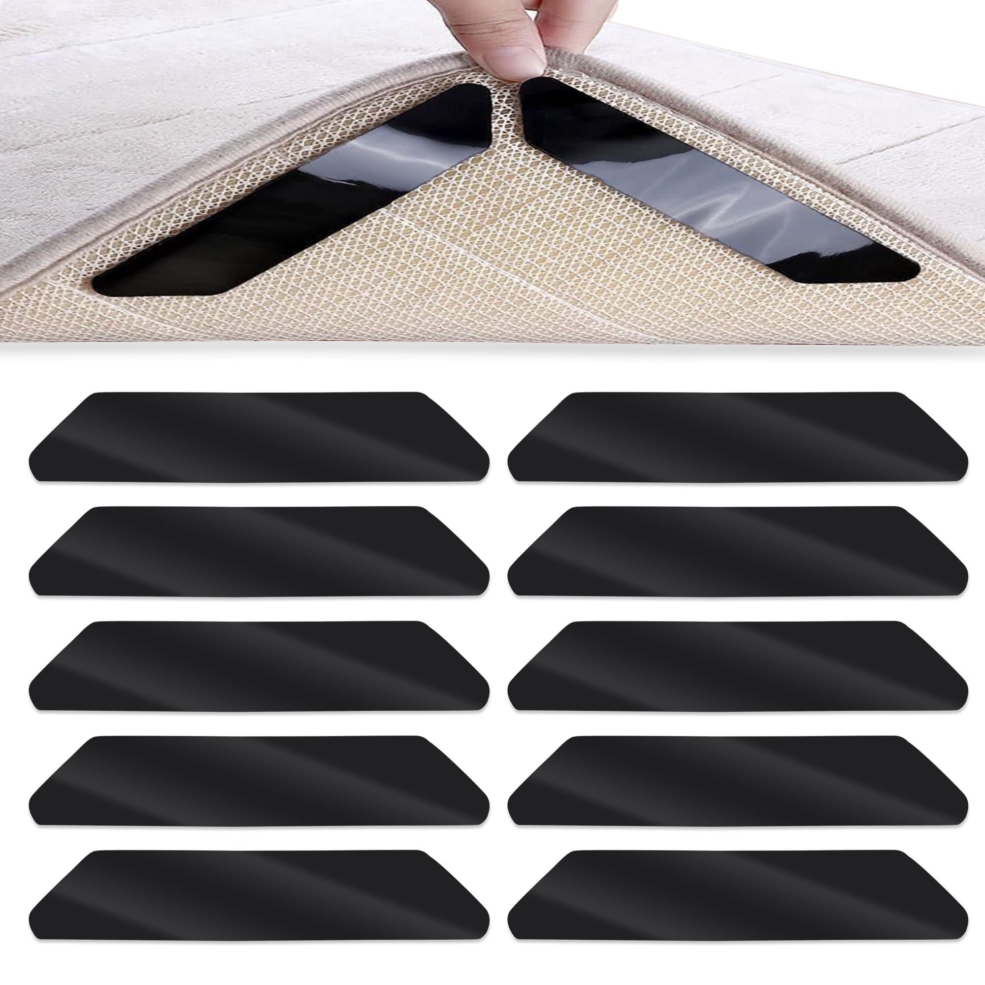 Cretty-Meet 10 PCS Rug Grippers Carpets Grippers, Washable Reusable Carpet Stickers Suitable for All Types and Sizes of Carpet (Black)