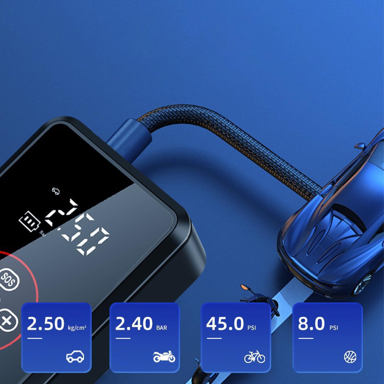 Inflator do opon Akumulatorowa pompka samochodowa z wyświetlaczem LED