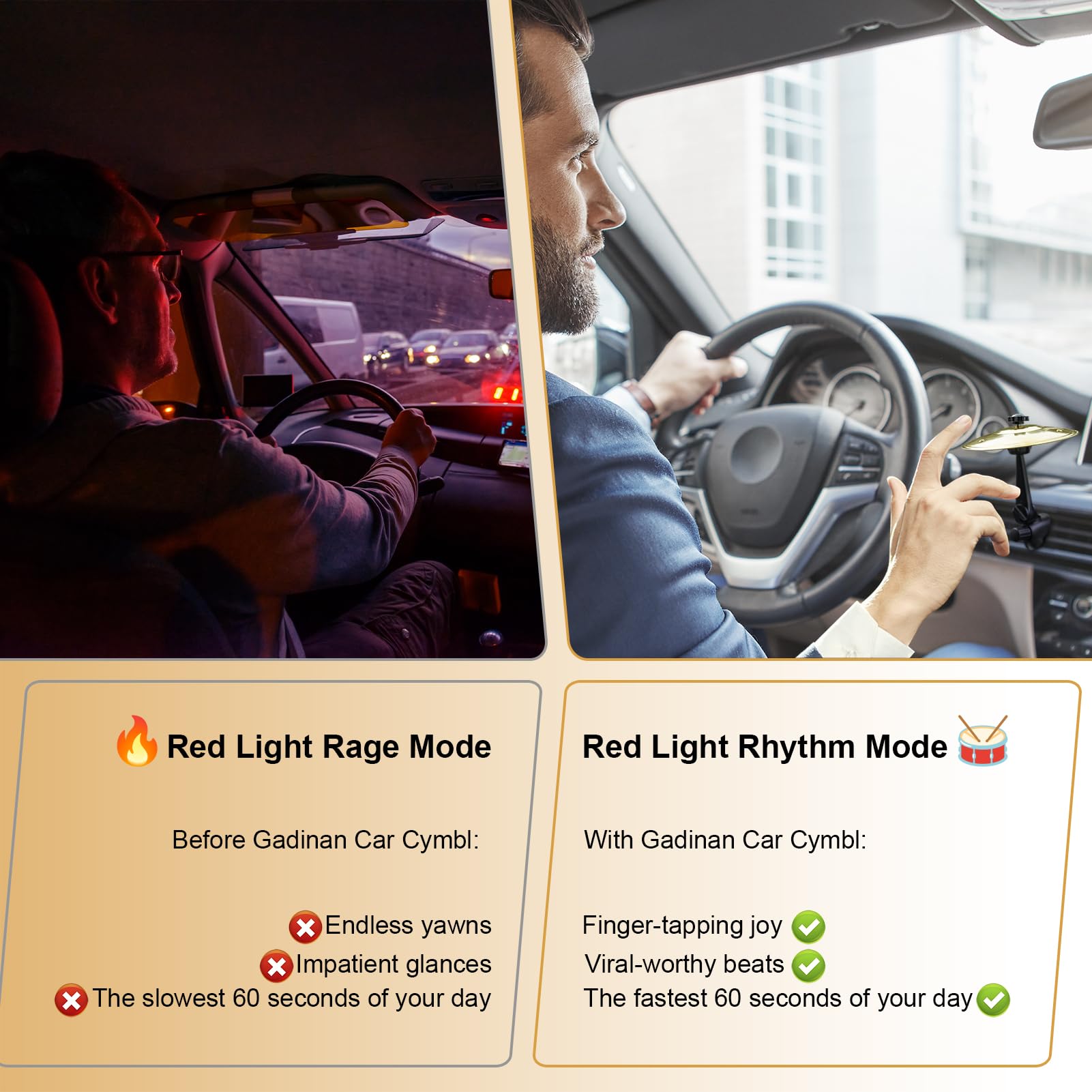 Mini Car Drum Cymbal For Car Air Vent (Gold) – Crash Cymbal Dashboard Ornament Accessory for Musicians, Drummers, Music Lovers – Funny Auto Interior Gift for Men Women Teens