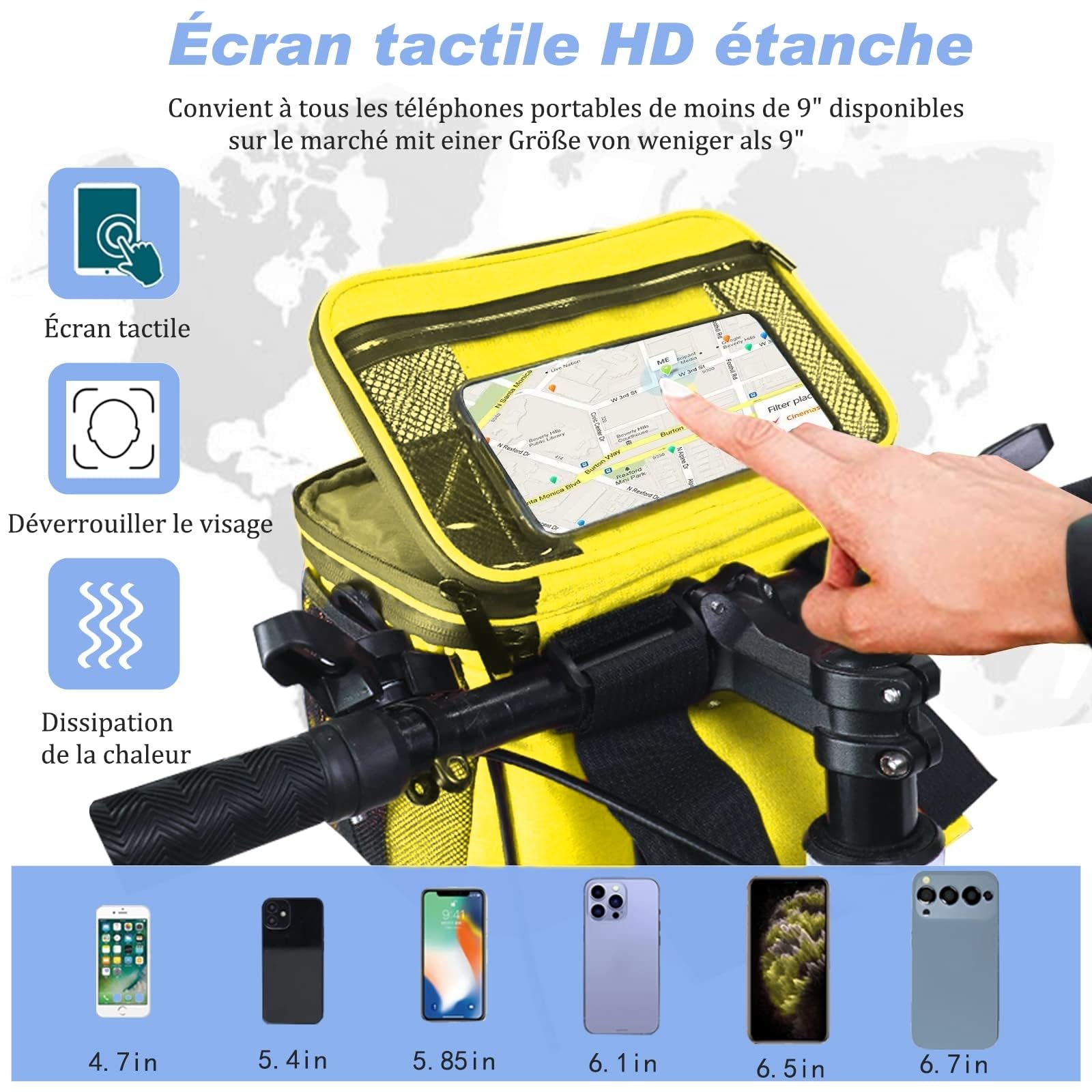 sac de guidon de vélo isotherme 5 l sac à déjeuner support téléphone portable volant écran tactile bandoulière