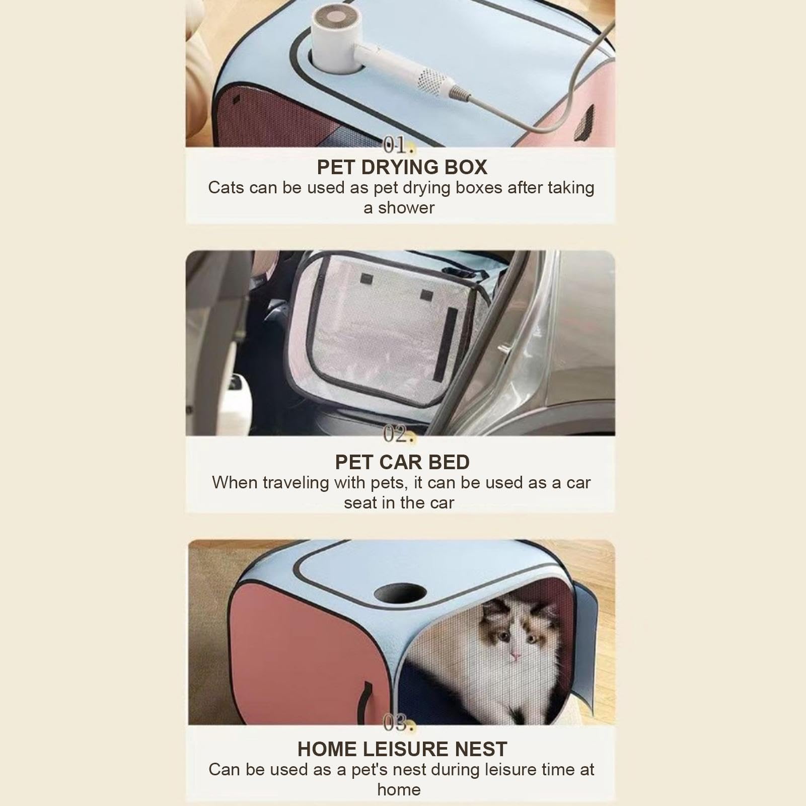 Scatola per asciugatura gatti, gabbia per asciugatura per cani,Gabbia per cassa di asciugatura pieghevole portatile - Scatola per asciugatura gatti volanti anti-, scatola per asciugatura gatti per can