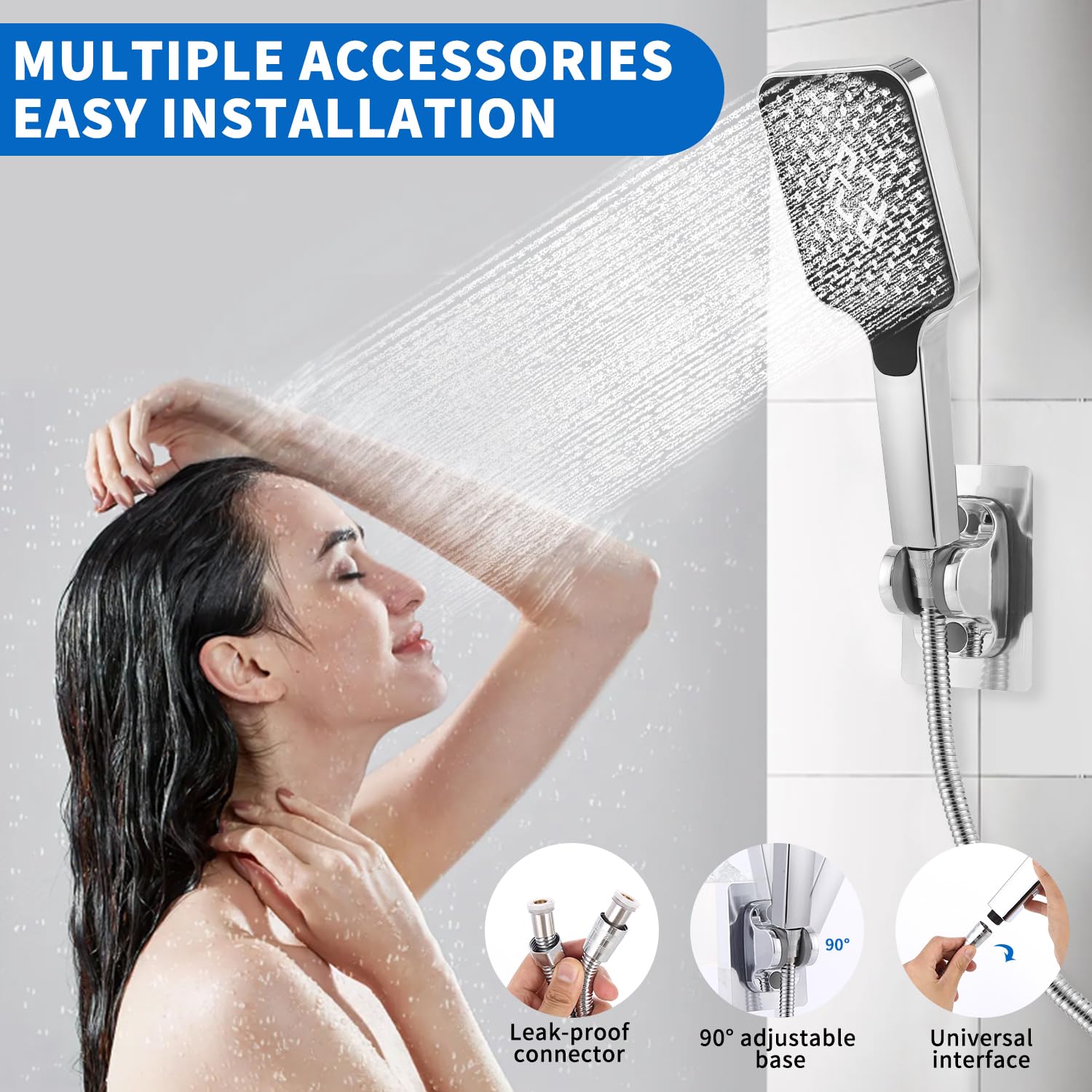 K Doccia con Miscelatore Termostatico Nero, Soffione Doccia, Asta Saliscendi e Doccetta – 2 Vie – Nox