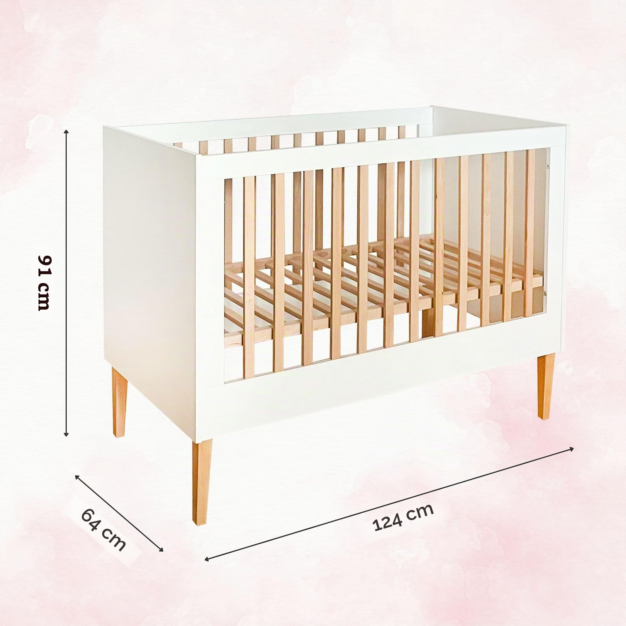 ATB Weiss Babybett Ila 60x120 - Baby Bett Für Baby - Massivholz Bed 120x60 for Babys - Kinderbett Ab 3 Jahr - Weiß Crib 60 x 120 - Beyaz Bebek Yatagi - Komplett Beybi Cots Für Sleep