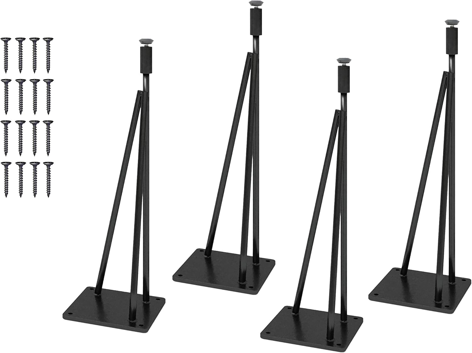 Hairpin Leg, Metal Table Leg Set of (4),Modern Industrial, 3-Rod Hairpin Leveling Legs (18 H Bench/Coffee, Flat Black)